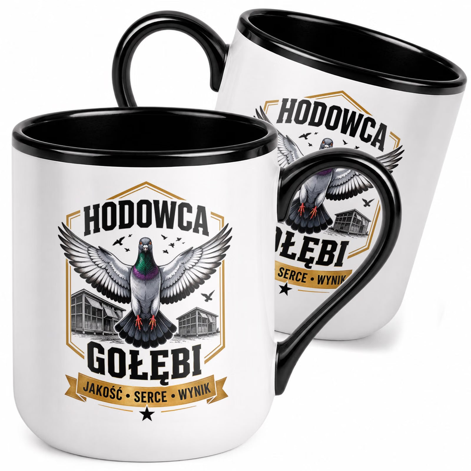 Kubek z nadrukiem Premium Czarny Dla Gołębiarza Hodowca Gołębi Prezent