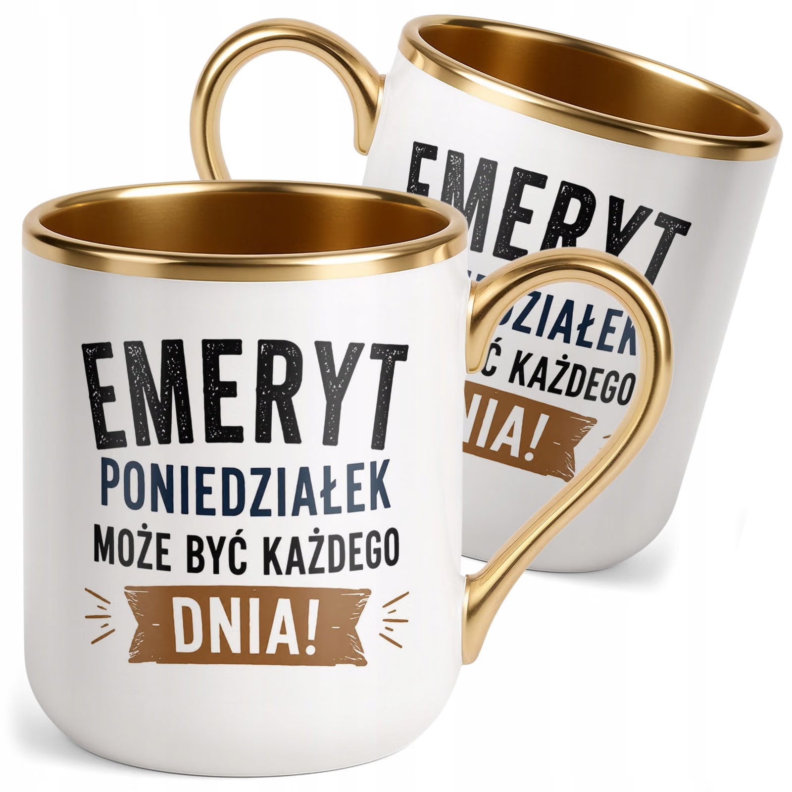 Kubek z nadrukiem Premium Złoty Emerytura Dla Emeryta Upominek Prezent
