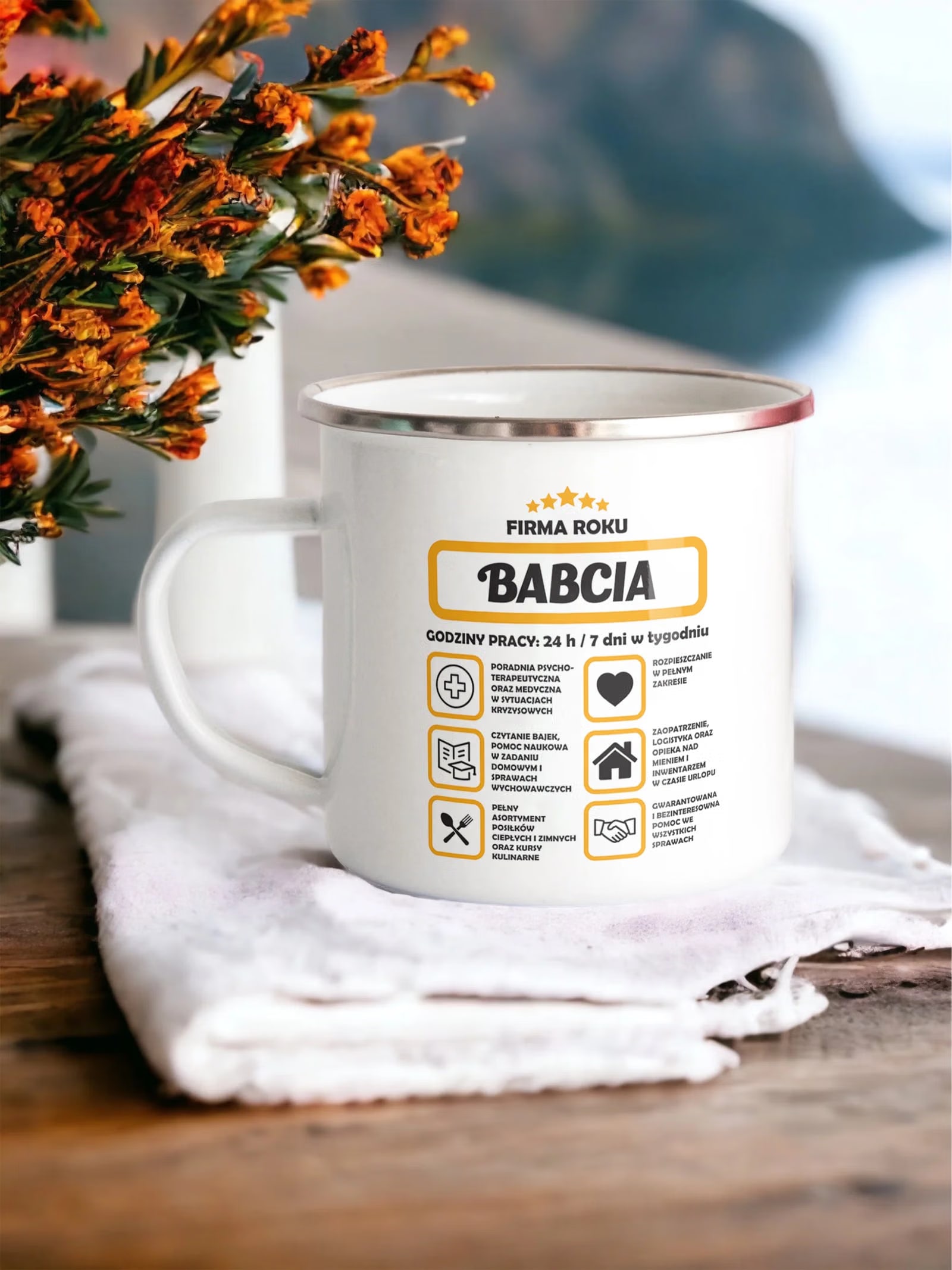 Emaliowany Kubek Garnuszek 300 ml Dzień Babci Prezent Firma Roku Babcia