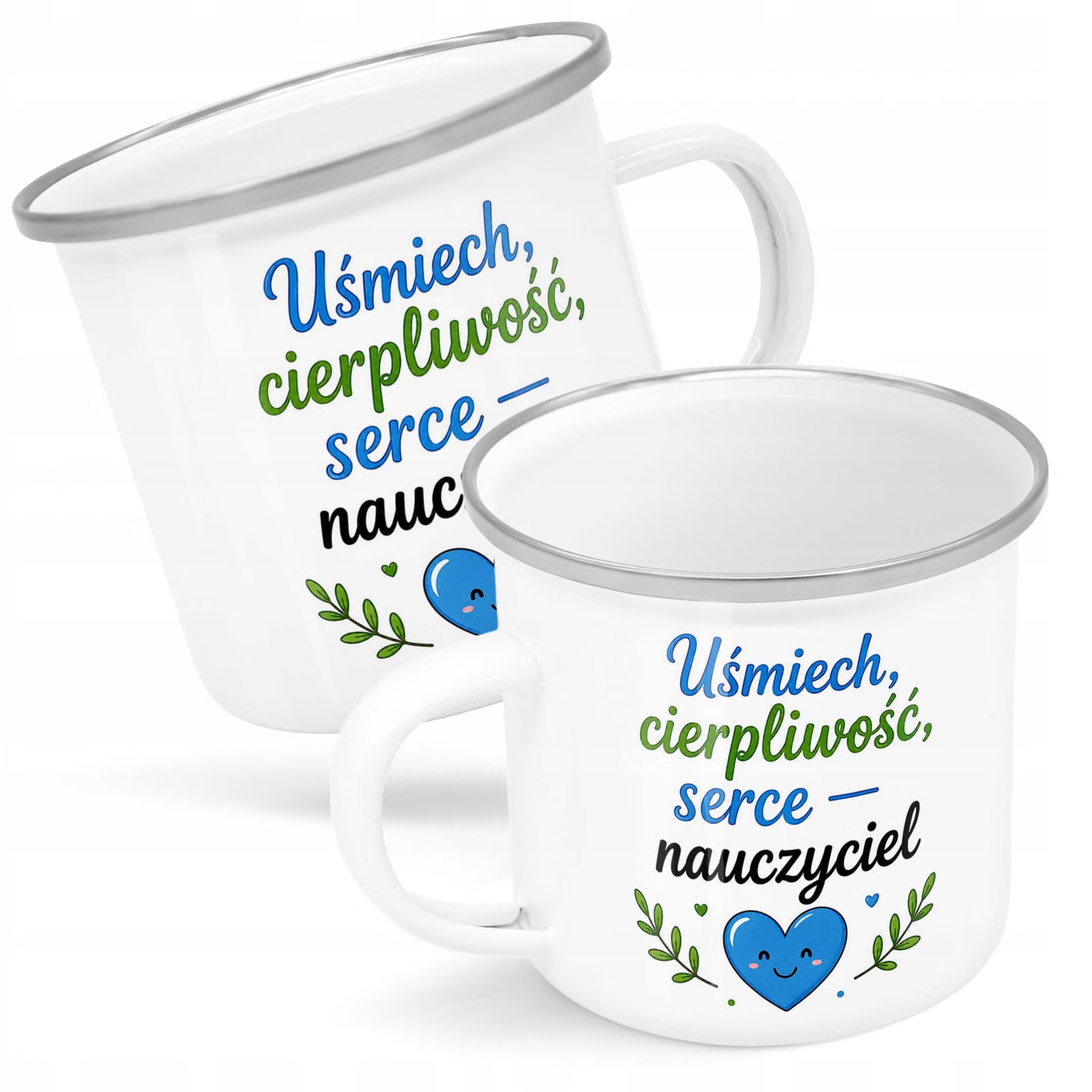 Kubek Emaliowany Dzień Nauczyciela Zakończenie z Nadrukiem Biały Metalowy