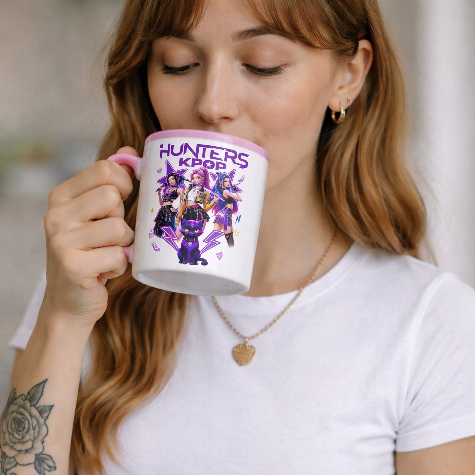 Zestaw Kubek Różowy Podkładka pod mysz z nadrukiem Łowczynie Kpop