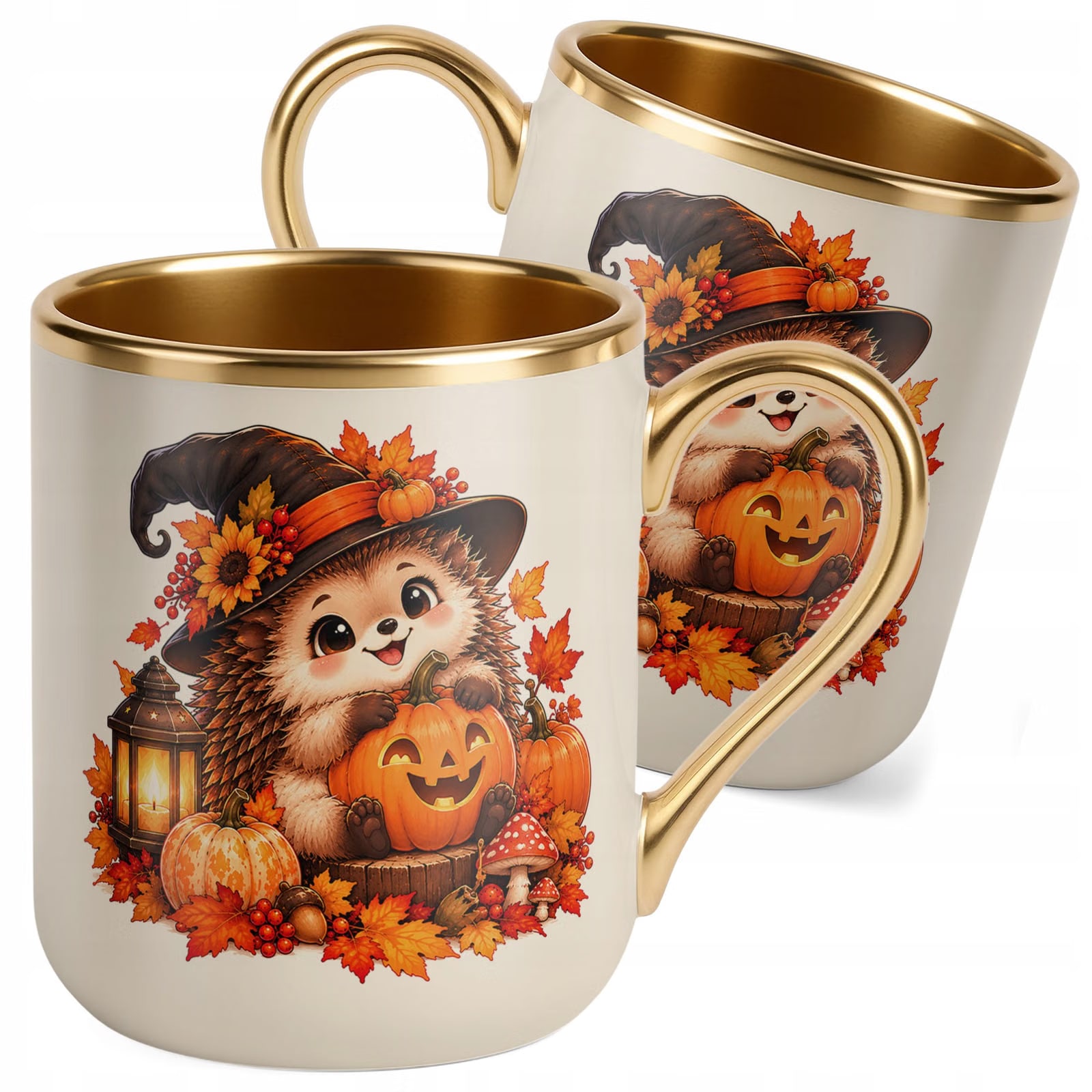 Kubek Premium Złoty Ecru z Nadrukiem Halloween Jesień Prezent