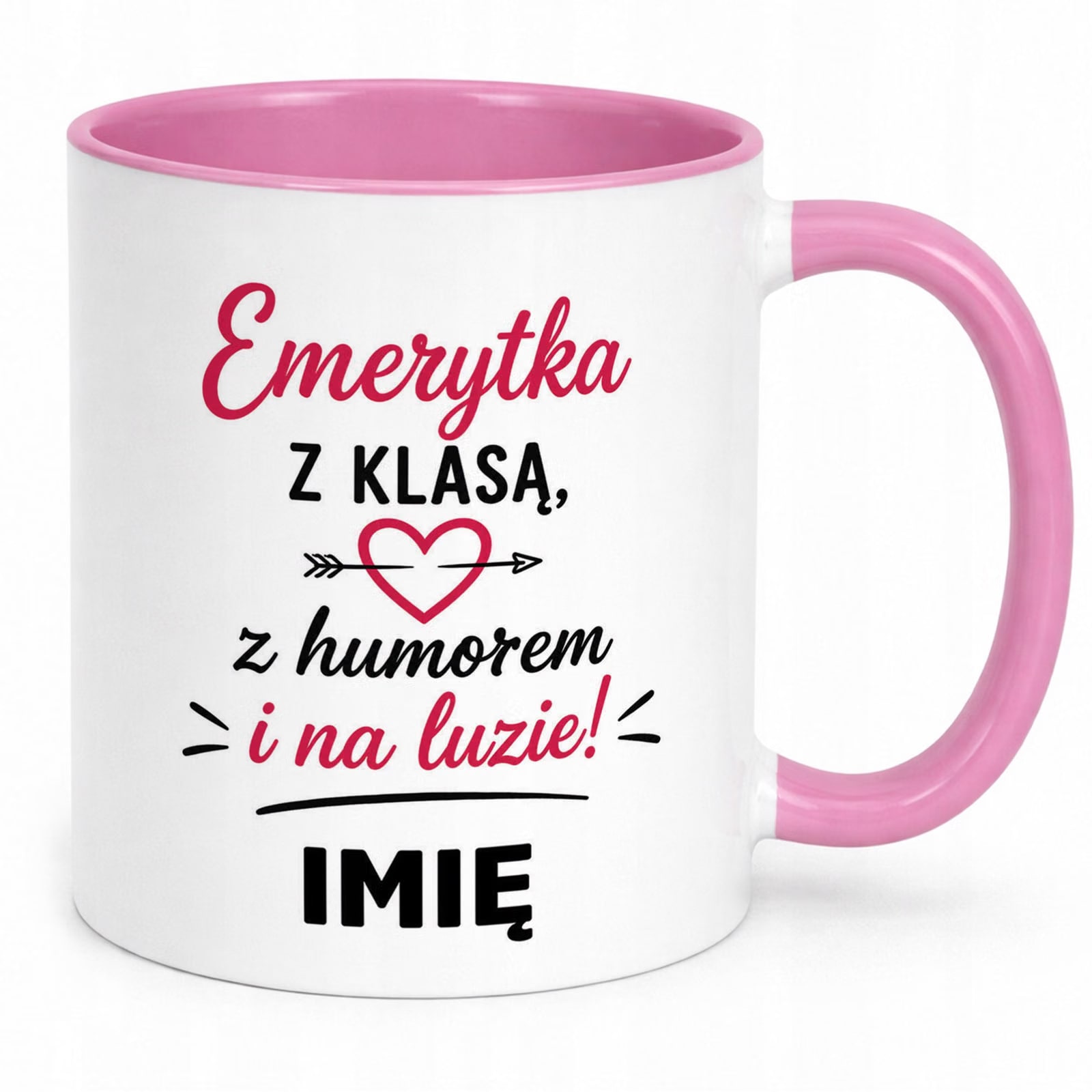 Kubek Różowy Personalizowany z Nadrukiem Emerytura Dla Emerytki Prezent