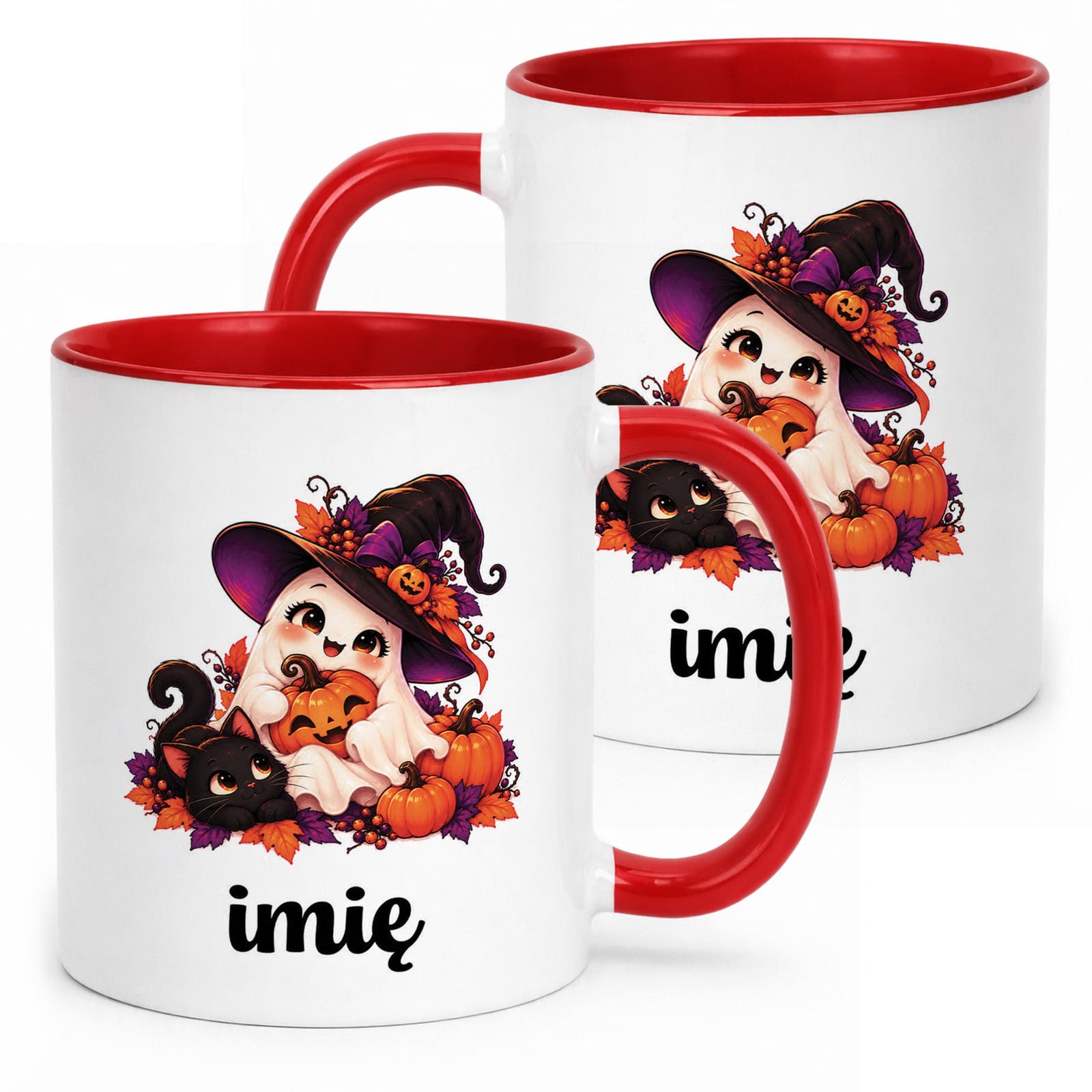Kubek Czerwony Personalizowany z Nadrukiem Halloween Jesień Prezent