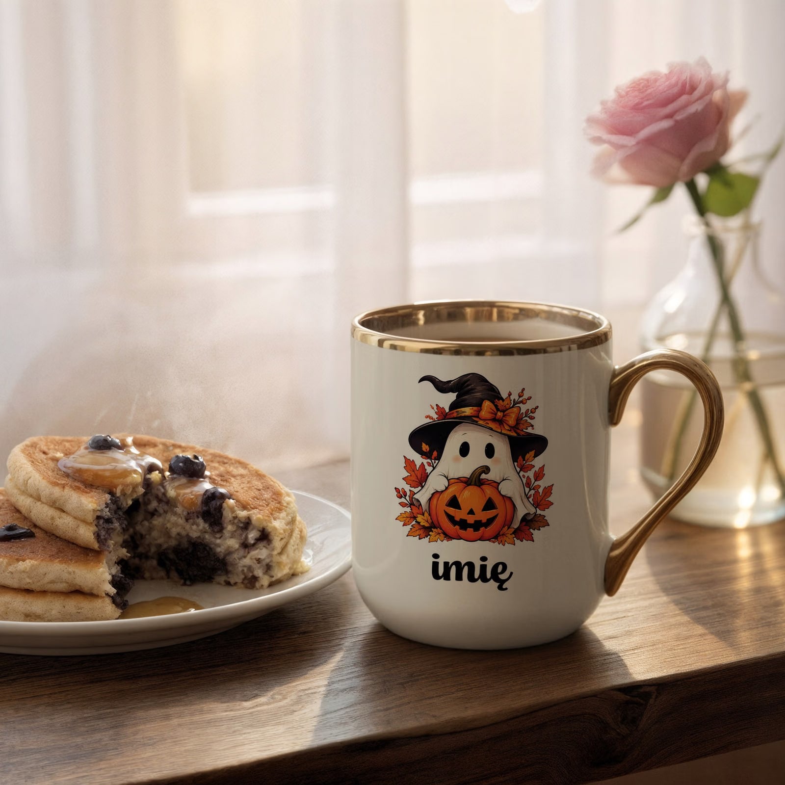 Kubek Personalizowany Premium Złoty Ecru z Nadrukiem Halloween