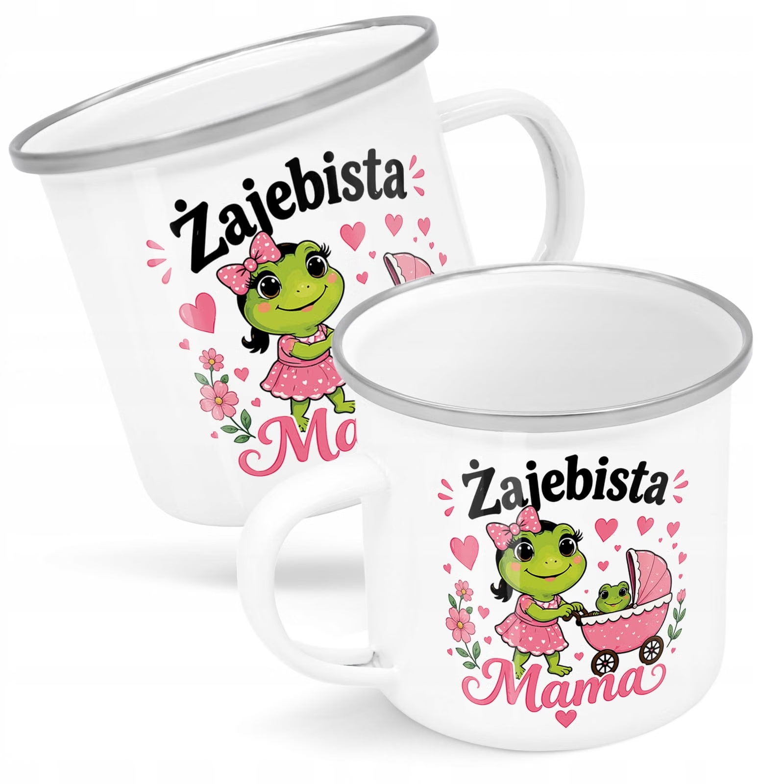 Kubek Emaliowany Dzień Matki dla mamy prezentowy z Nadrukiem Biały Metalowy