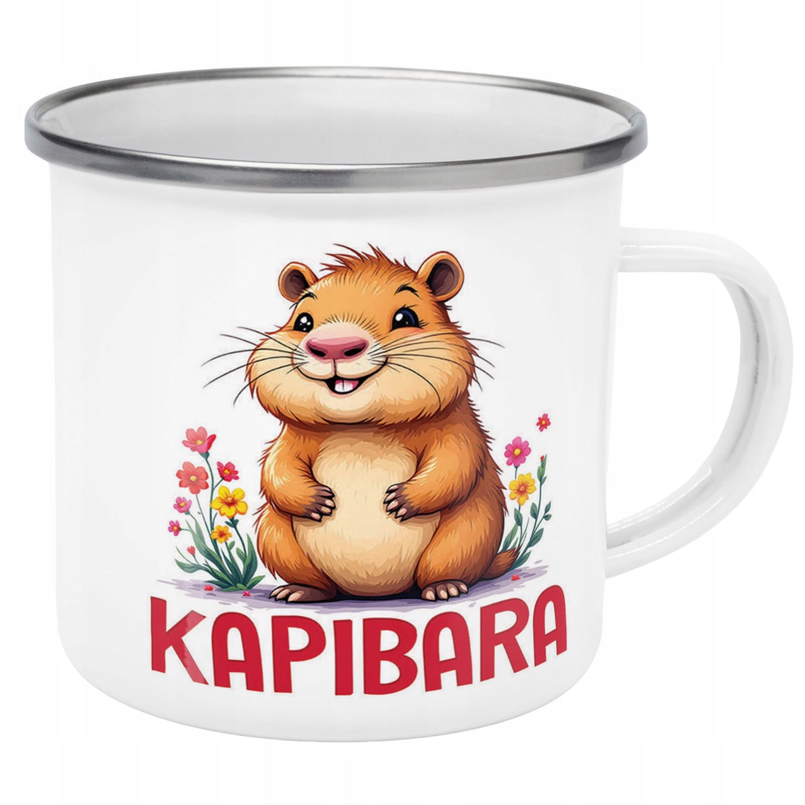 Kubek Emaliowany Kapibara Capybara Zwierzak z Nadrukiem Biały Metalowy