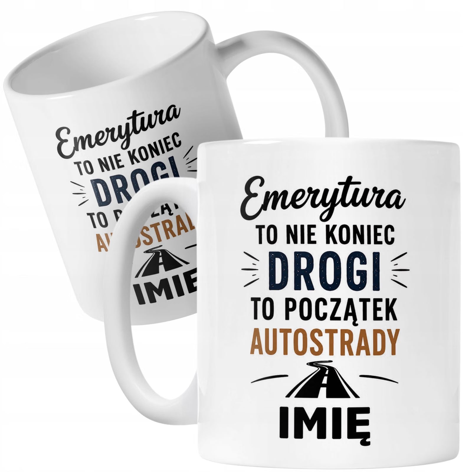 Biały Kubek Personalizowany z Nadrukiem Emerytura Dla Emeryta Prezent