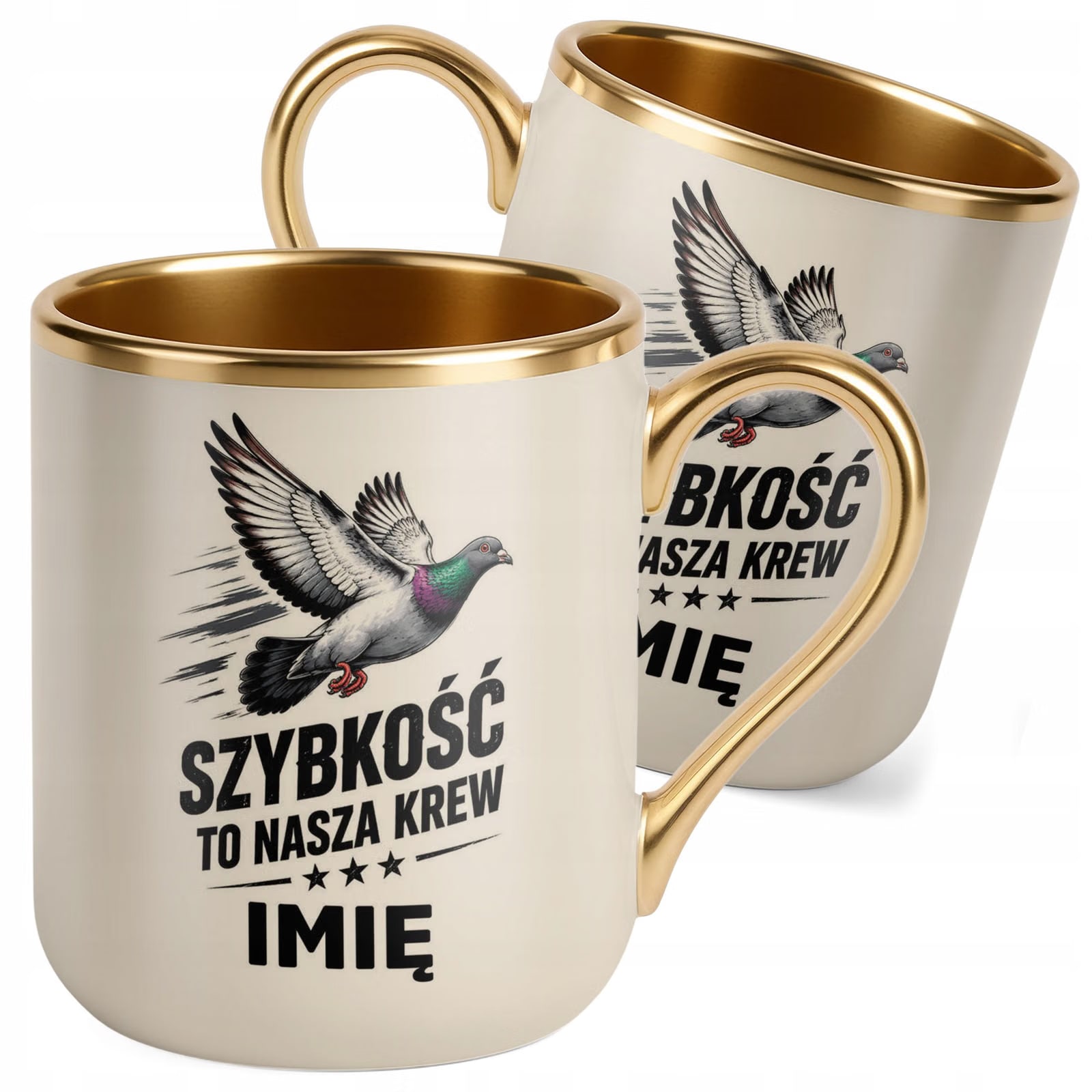 Kubek Personalizowany z nadrukiem Premium Złoty Ecru Dla Gołębiarza Prezent
