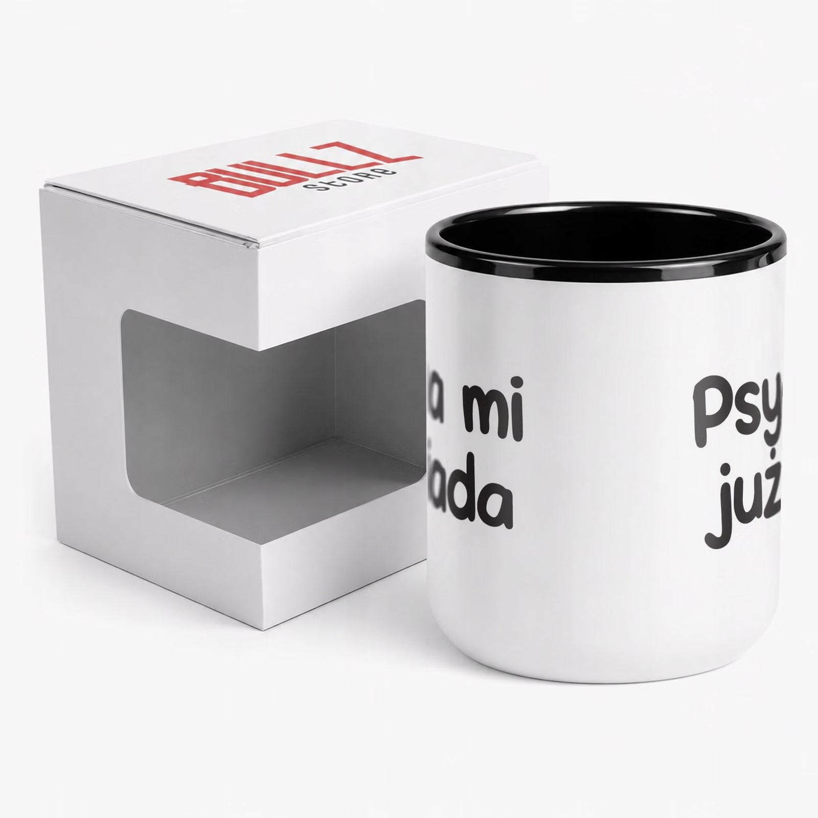 Kubek z nadrukiem Premium Czarny Psycha Mi Już Siada Upominek Prezent