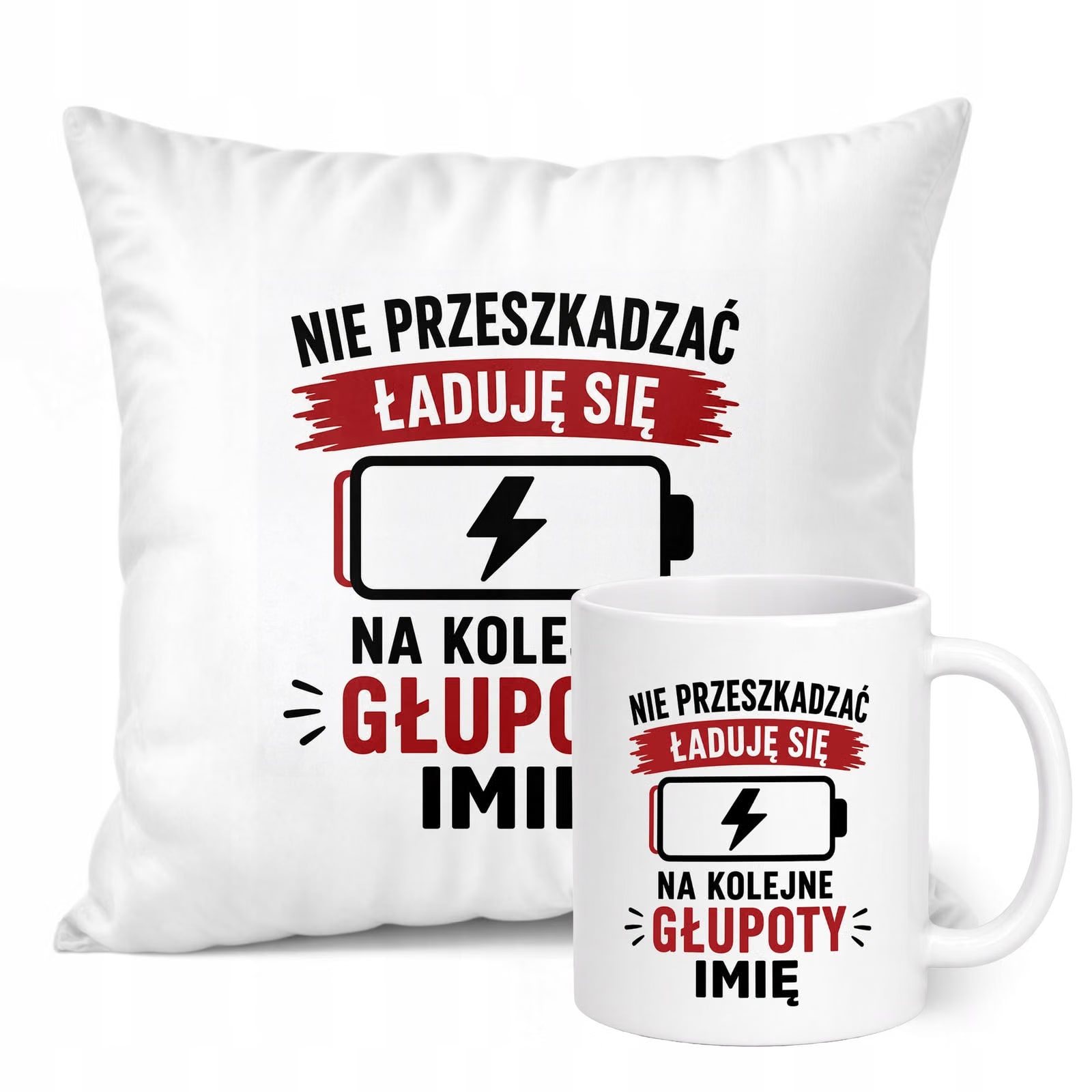 Zestaw Personalizowany Kubek Biały Poduszka Dzień Chłopaka Z Nadrukiem