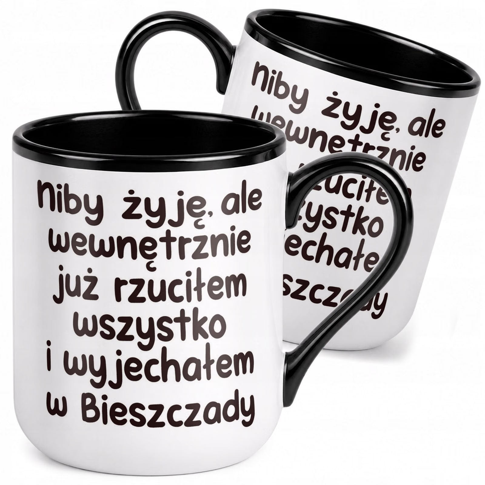 Kubek z nadrukiem Premium Czarny Niby Żyję Ale Upominek Prezent