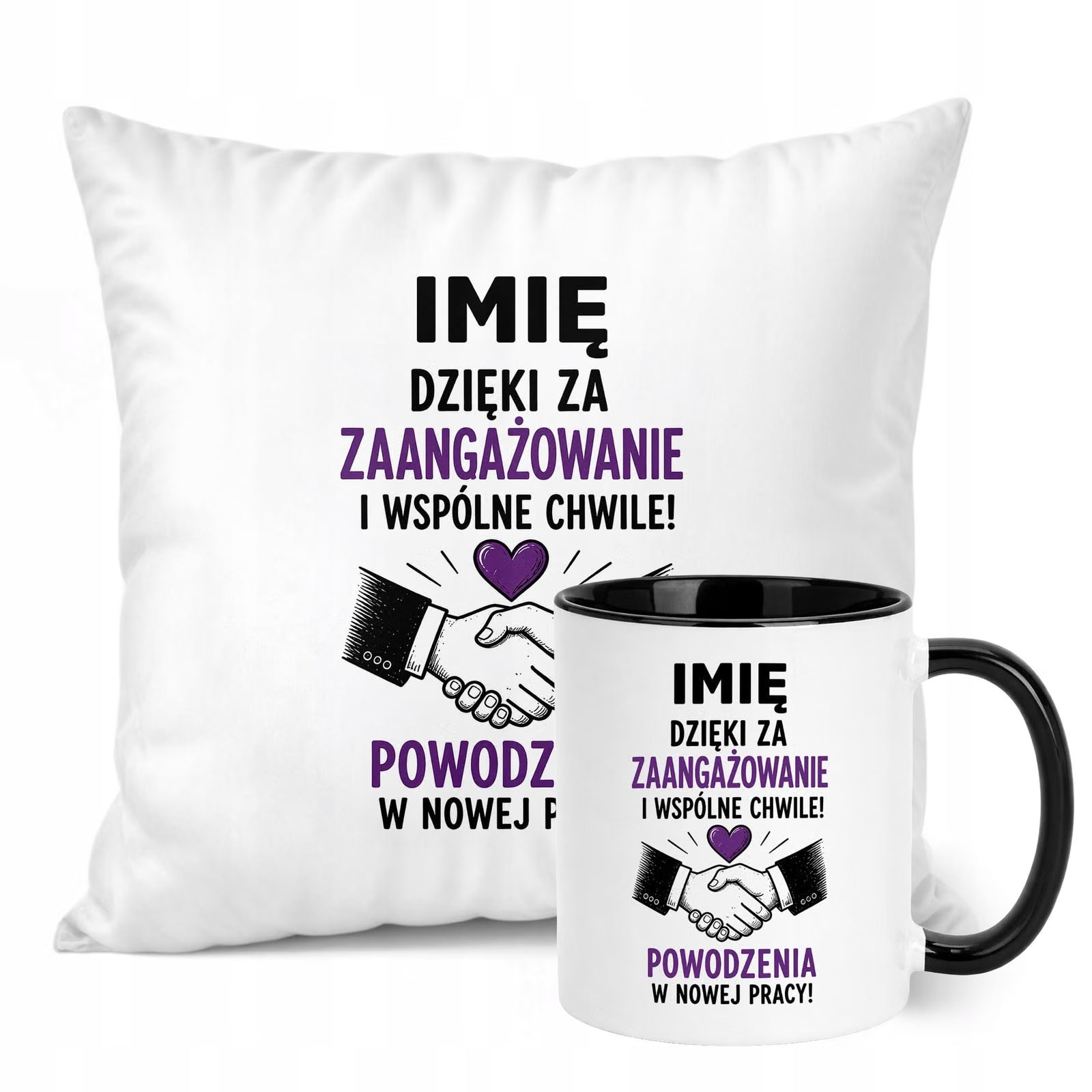 Zestaw Personalizowany Kubek Czarny Poduszka Odejście z Pracy Prezent