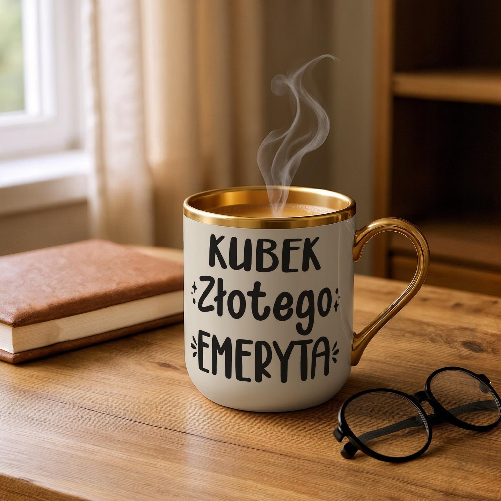 Kubek Premium Złoty Ecru Z okazji Emerytury Dla Emeryta Prezent