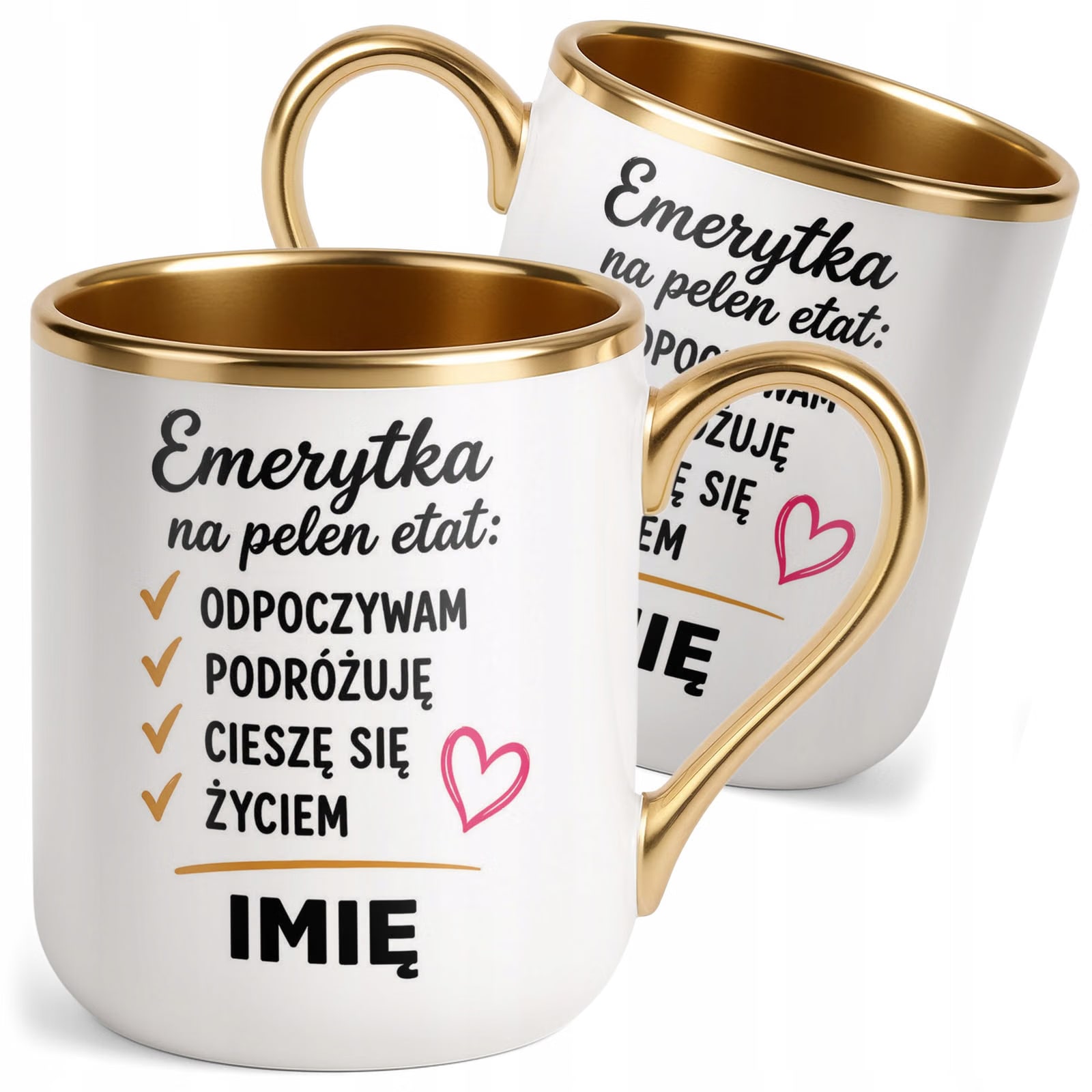 Kubek Personalizowany z nadrukiem Premium Złoty Emerytura Prezent