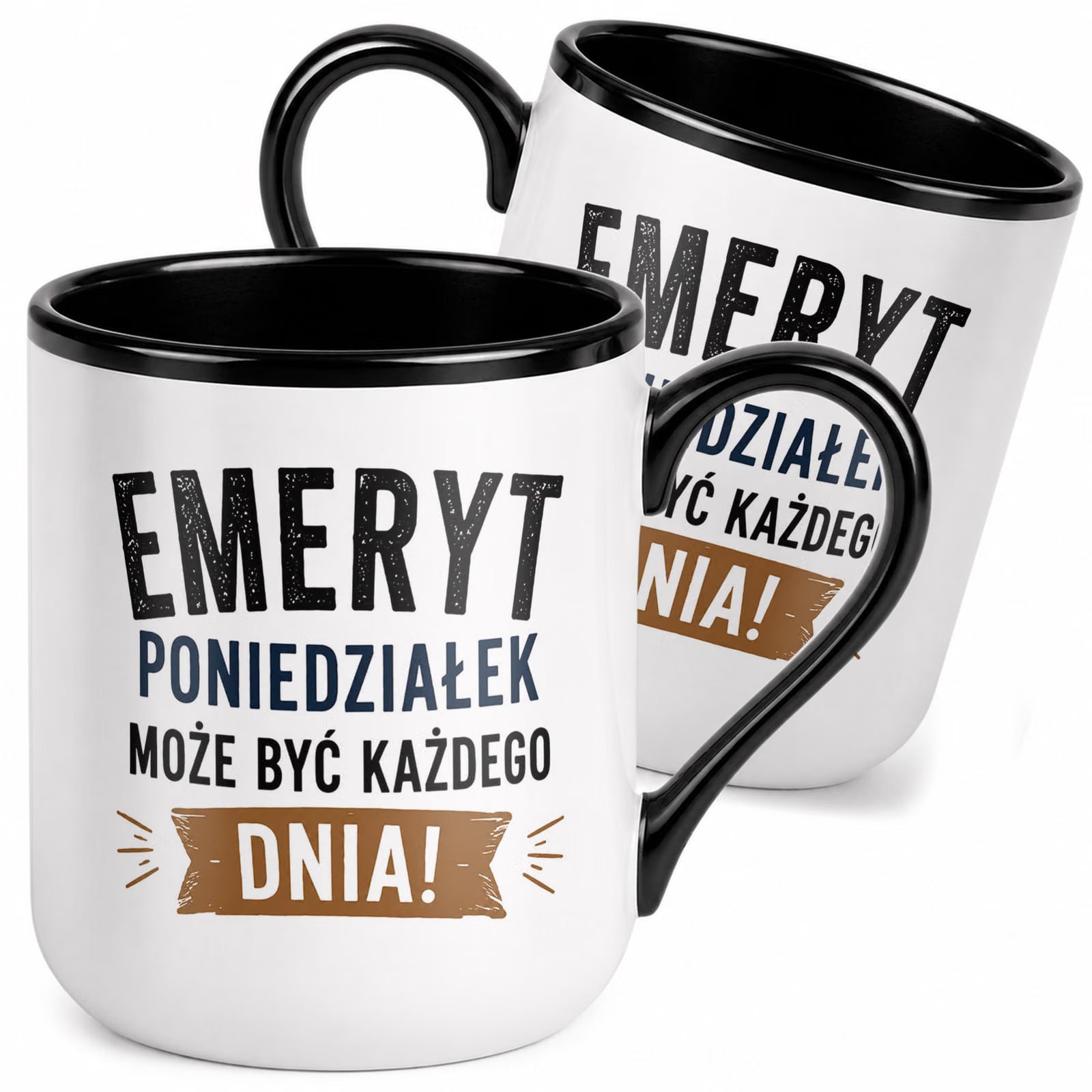 Kubek z nadrukiem Premium Czarny Emerytura Dla Emeryta Upominek Prezent
