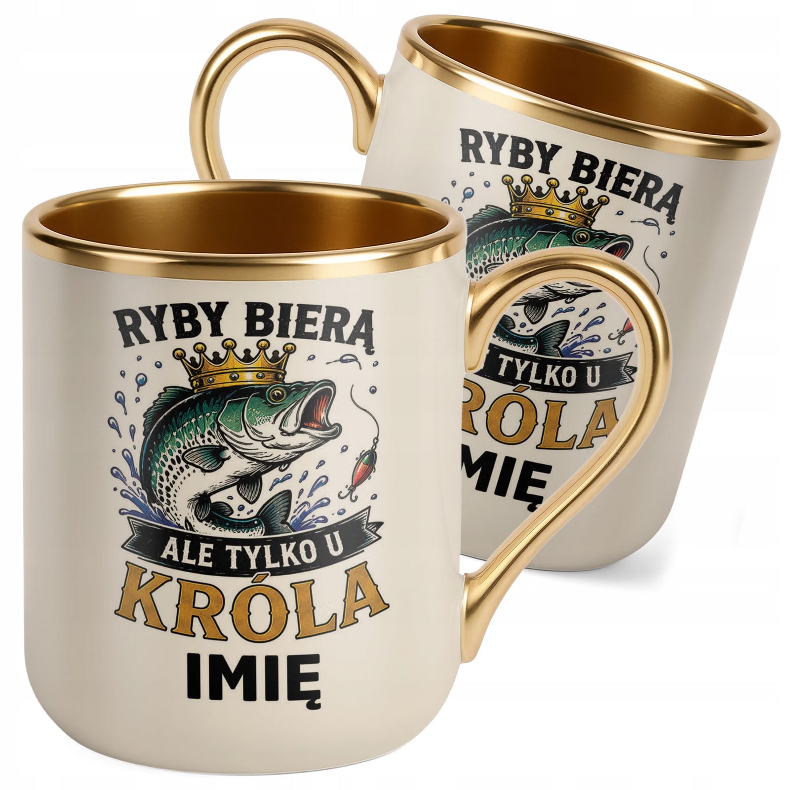 Kubek Personalizowany z nadrukiem Premium Złoty Ecru Dla Wędkarza Prezent