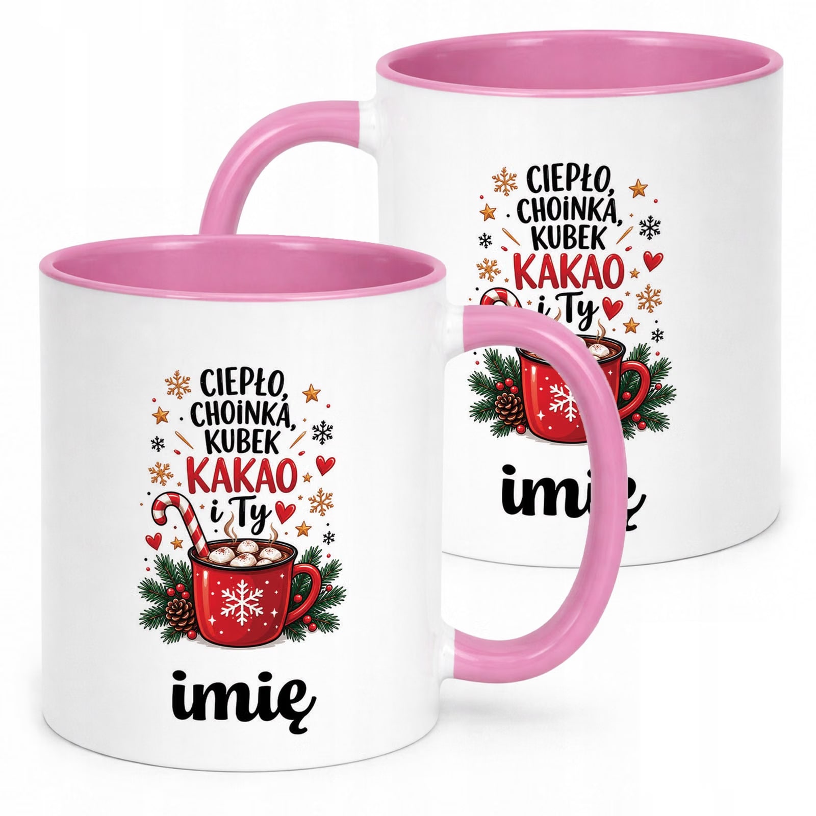 Kubek Różowy Personalizowany z Nadrukiem Boże Narodzenie Święta Prezent