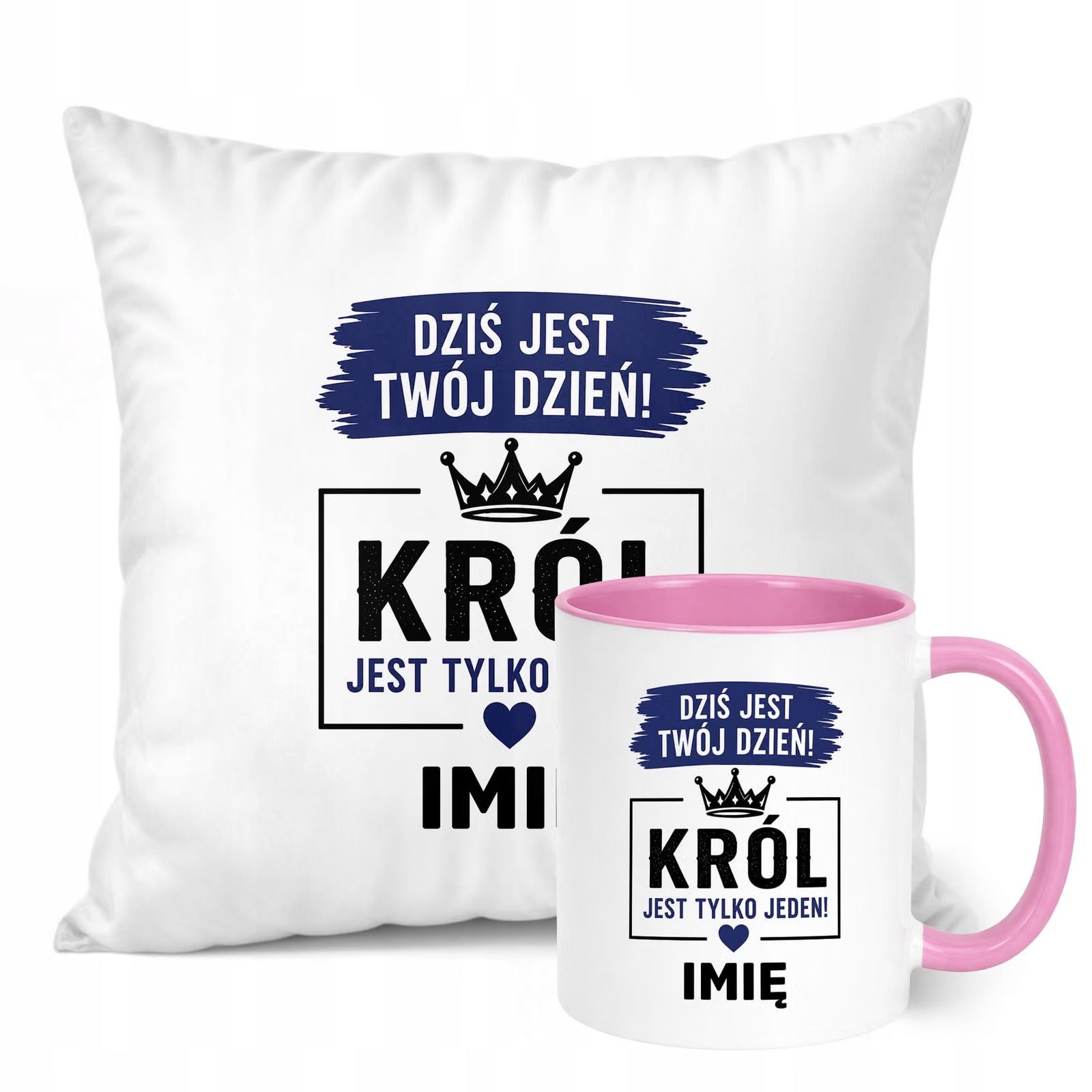 Zestaw Personalizowany Kubek Różowy Poduszka Dzień Chłopaka Z Nadrukiem