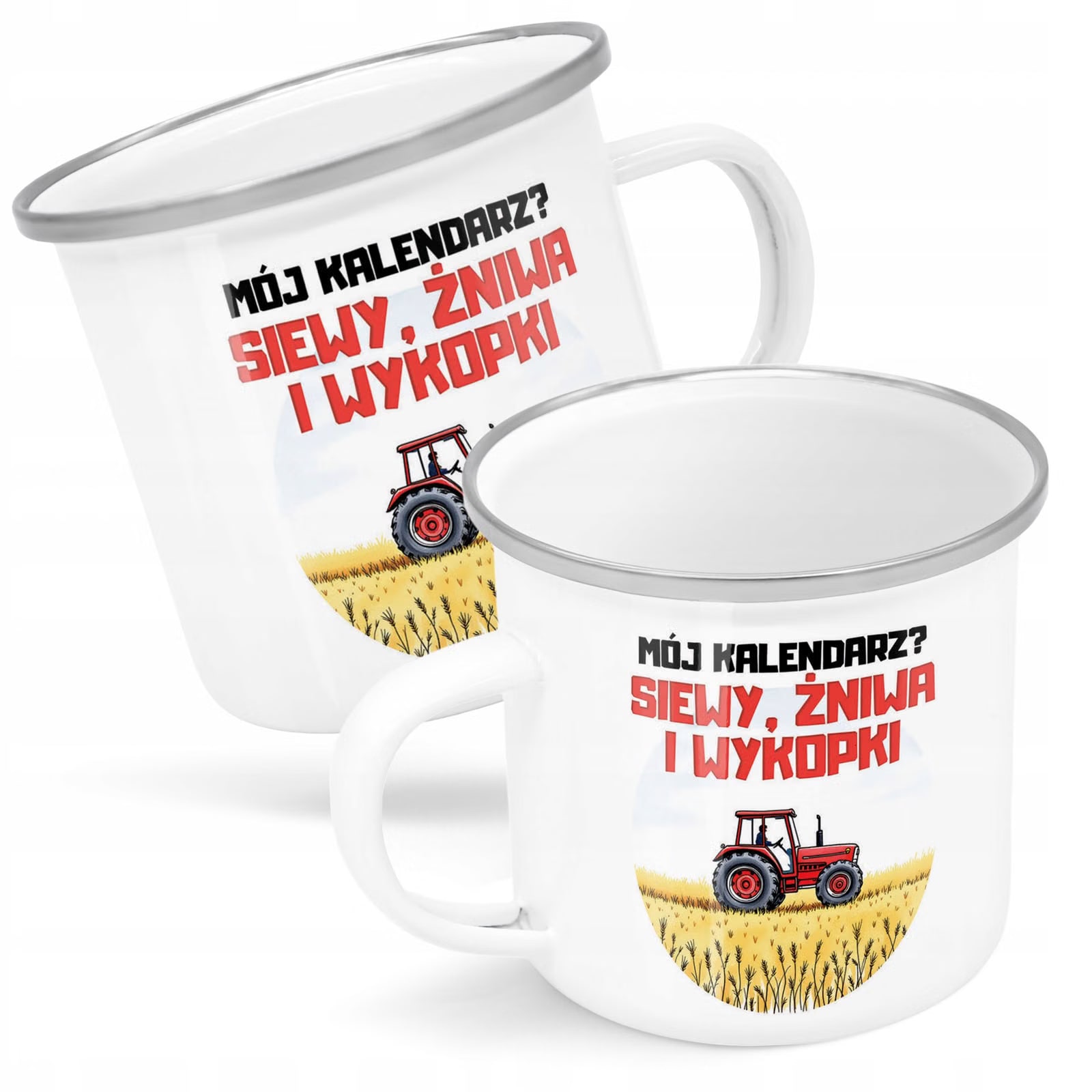 Kubek Emaliowany Rolnik Dla Rolnika Traktor z Nadrukiem Biały Metalowy
