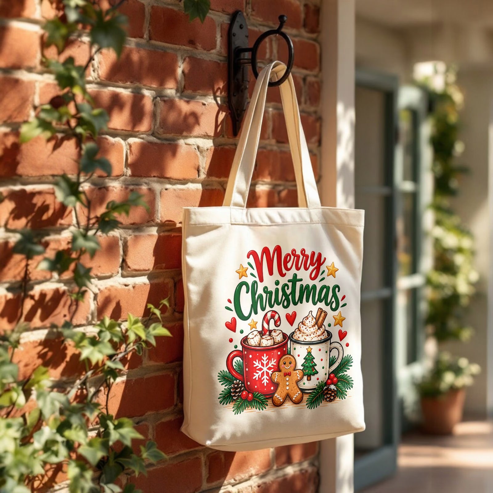 Torba shopper bawełniana premium świąteczna na zakupy z nadrukiem