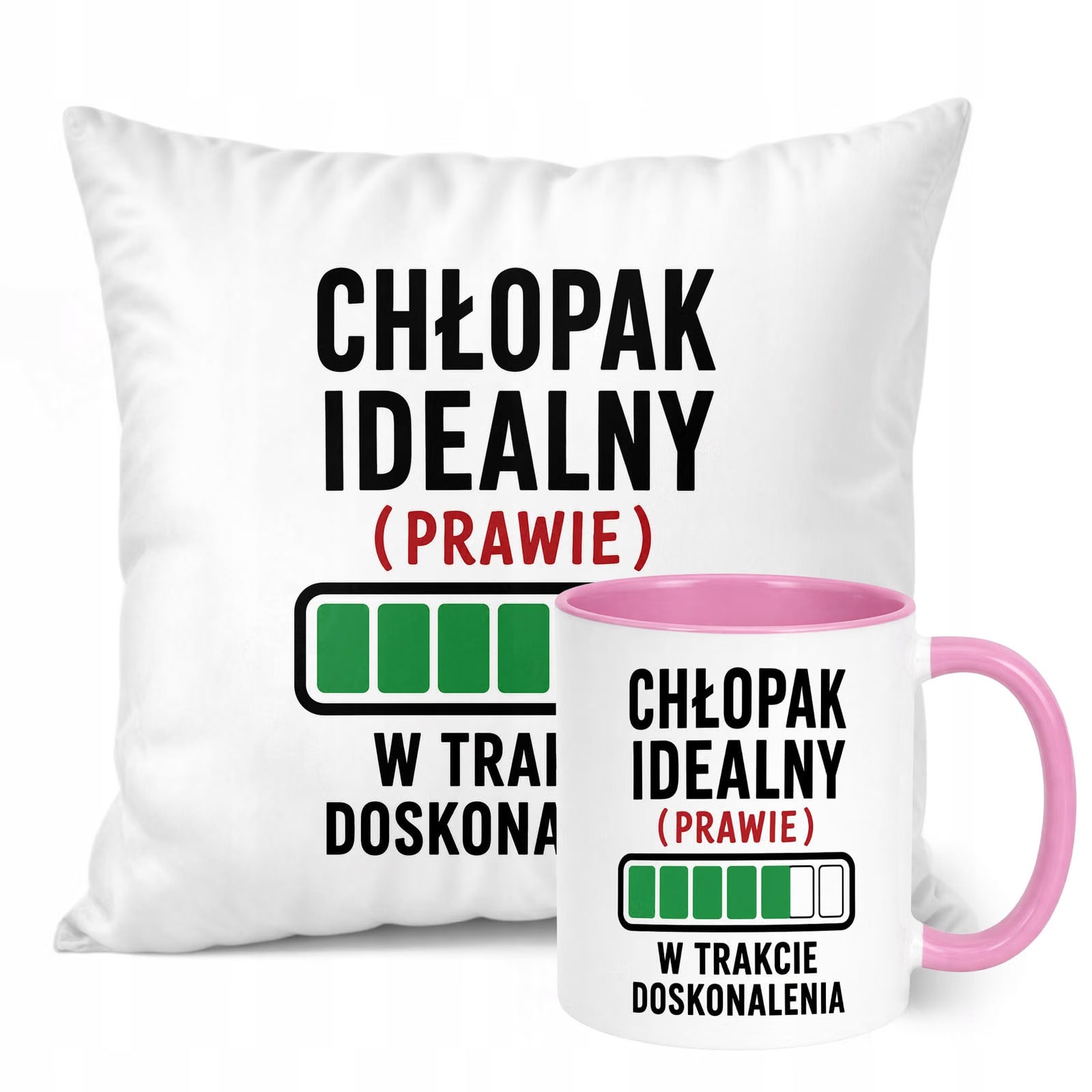 Zestaw Kubek Różowy Poduszka Dzień Chłopaka Z Nadrukiem Prezent