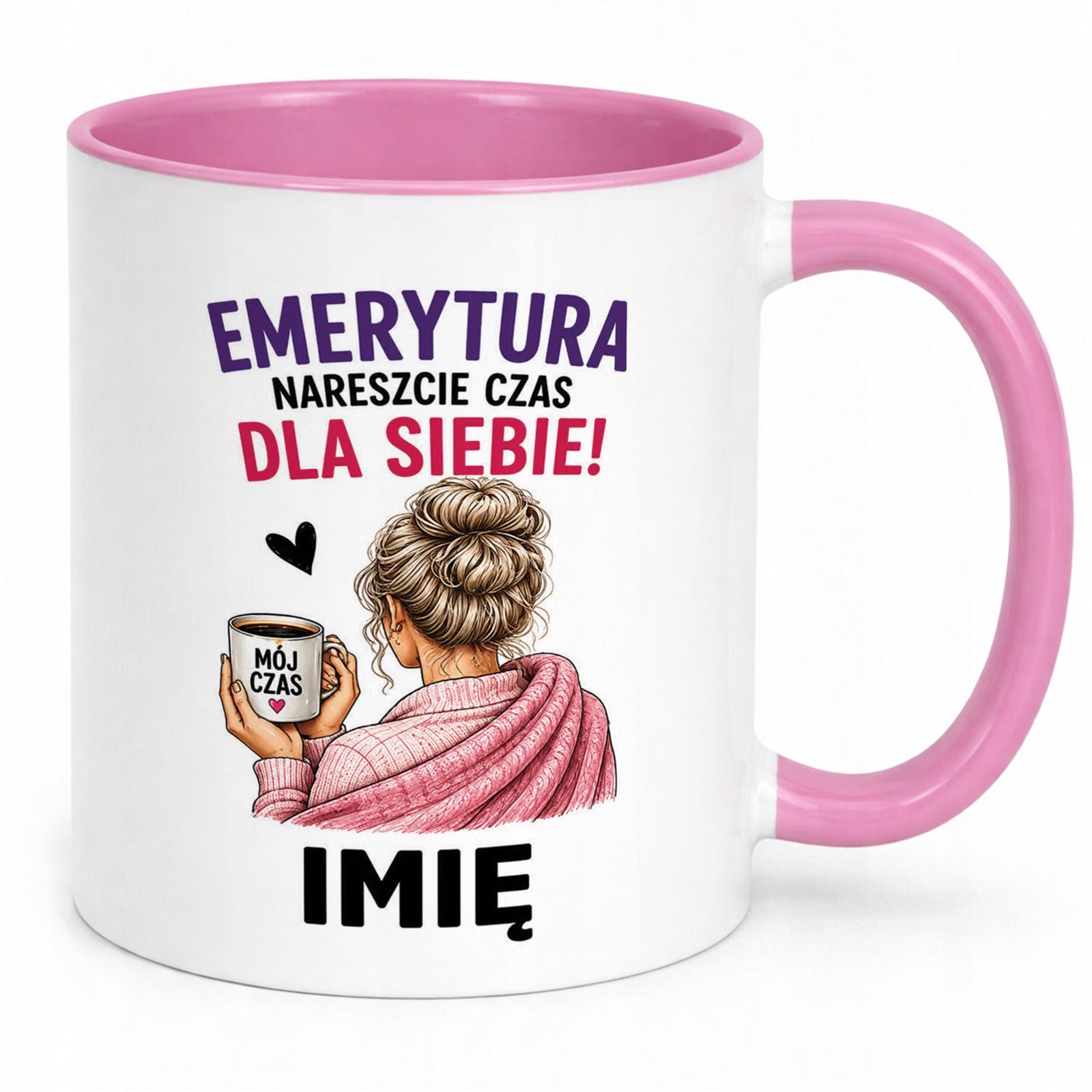 Kubek Różowy Personalizowany z Nadrukiem Emerytura Dla Emerytki Prezent