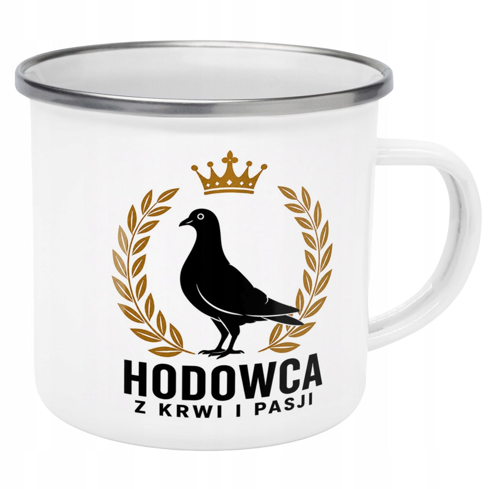 Kubek Emaliowany Dla Hodowcy Gołębi z Nadrukiem Biały Metalowy Prezent