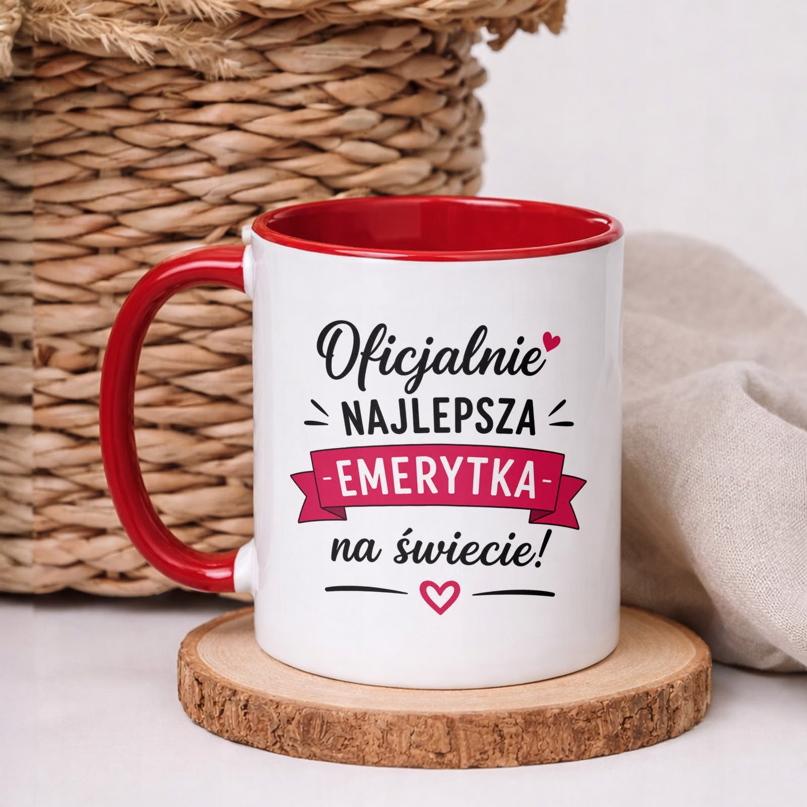 Kubek Czerwony z nadrukiem Emerytura Dla Emerytki Upominek Prezent