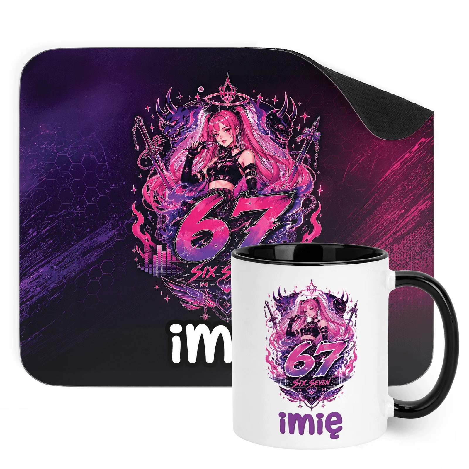 Zestaw personalizowany Kubek Czarny Podkładka pod mysz Łowczynie Kpop 67