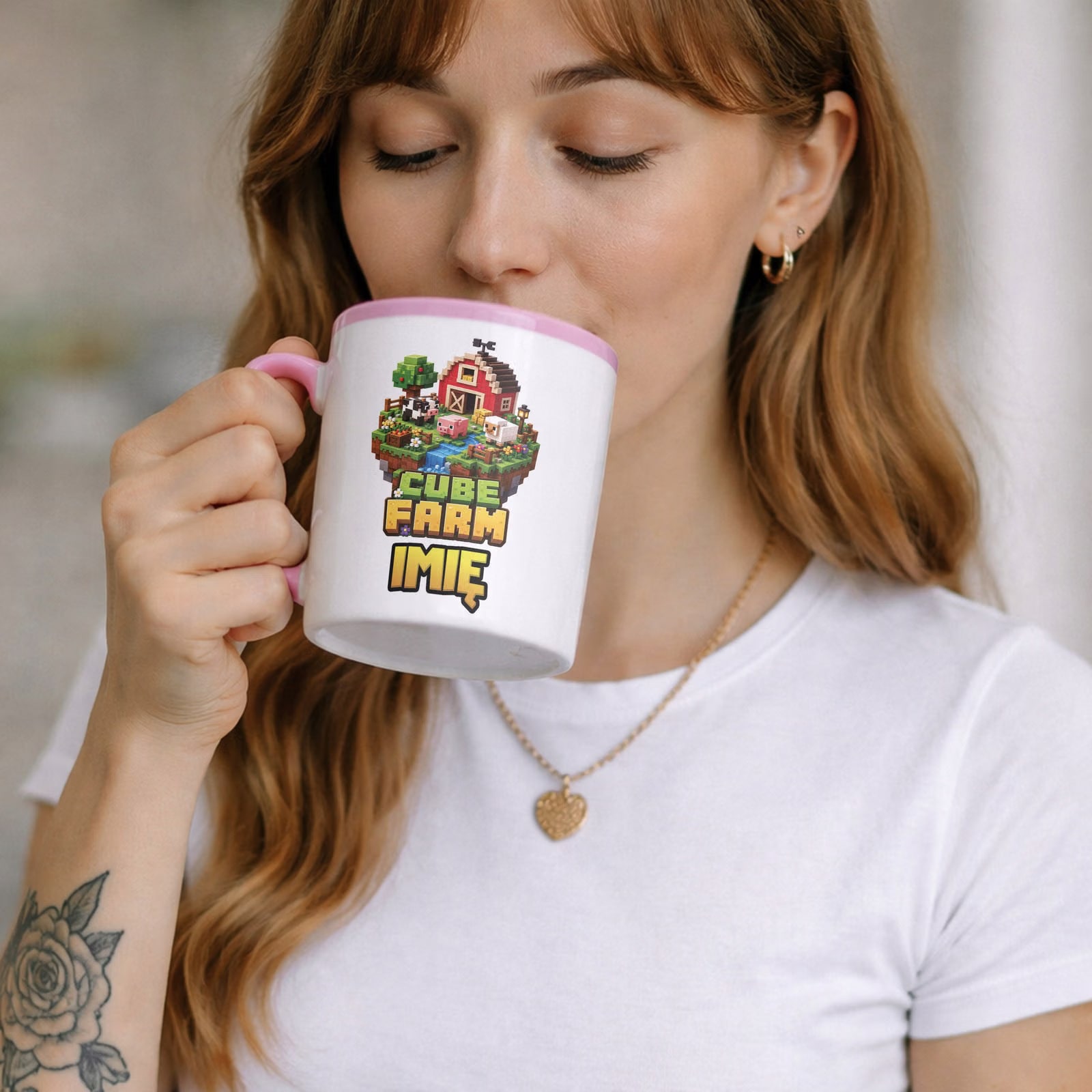 Zestaw personalizowany Kubek Różowy Podkładka pod mysz gra Cube Farm