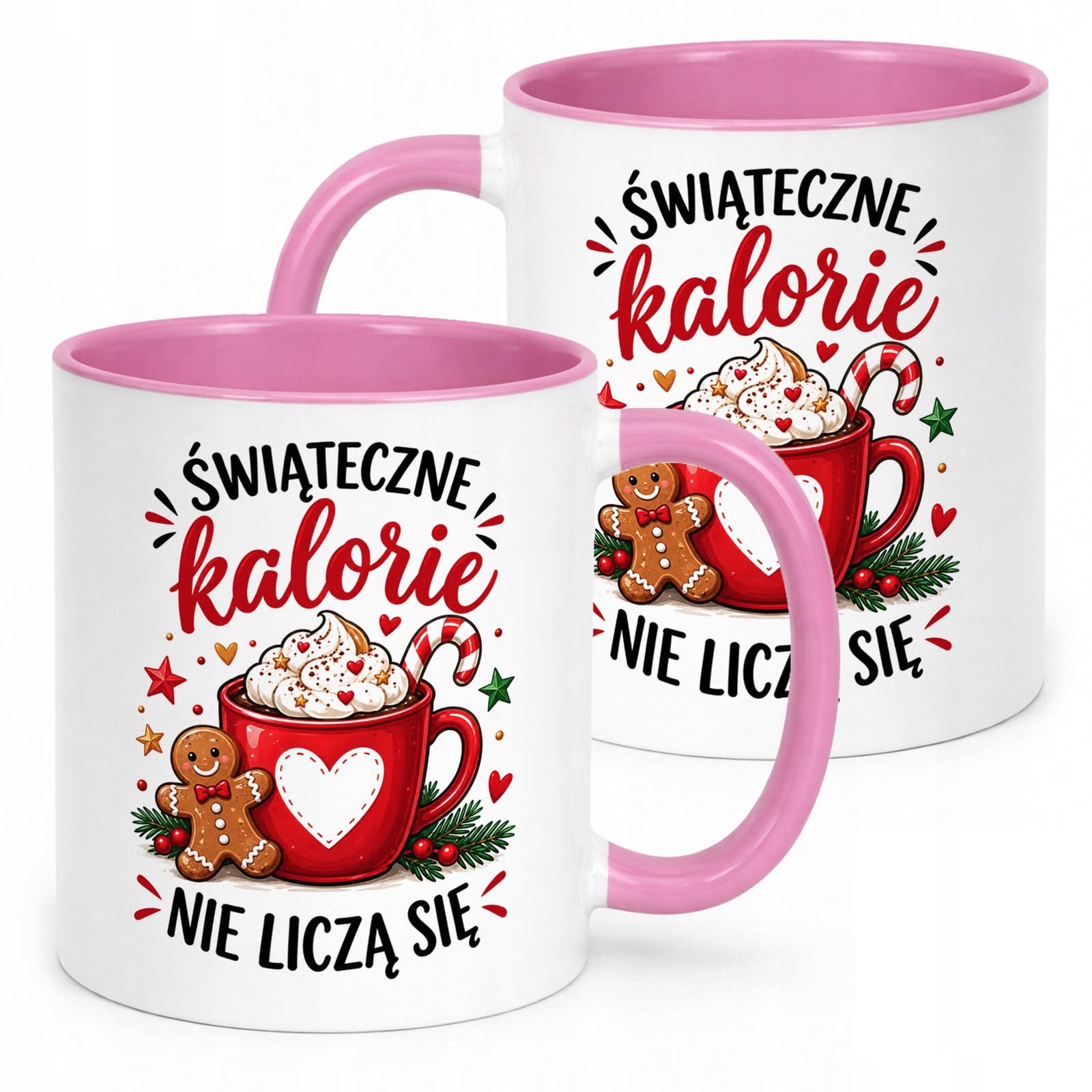 Kubek Różowy Boże Narodzenie Mikołajki Świąteczne Kalorie Prezent