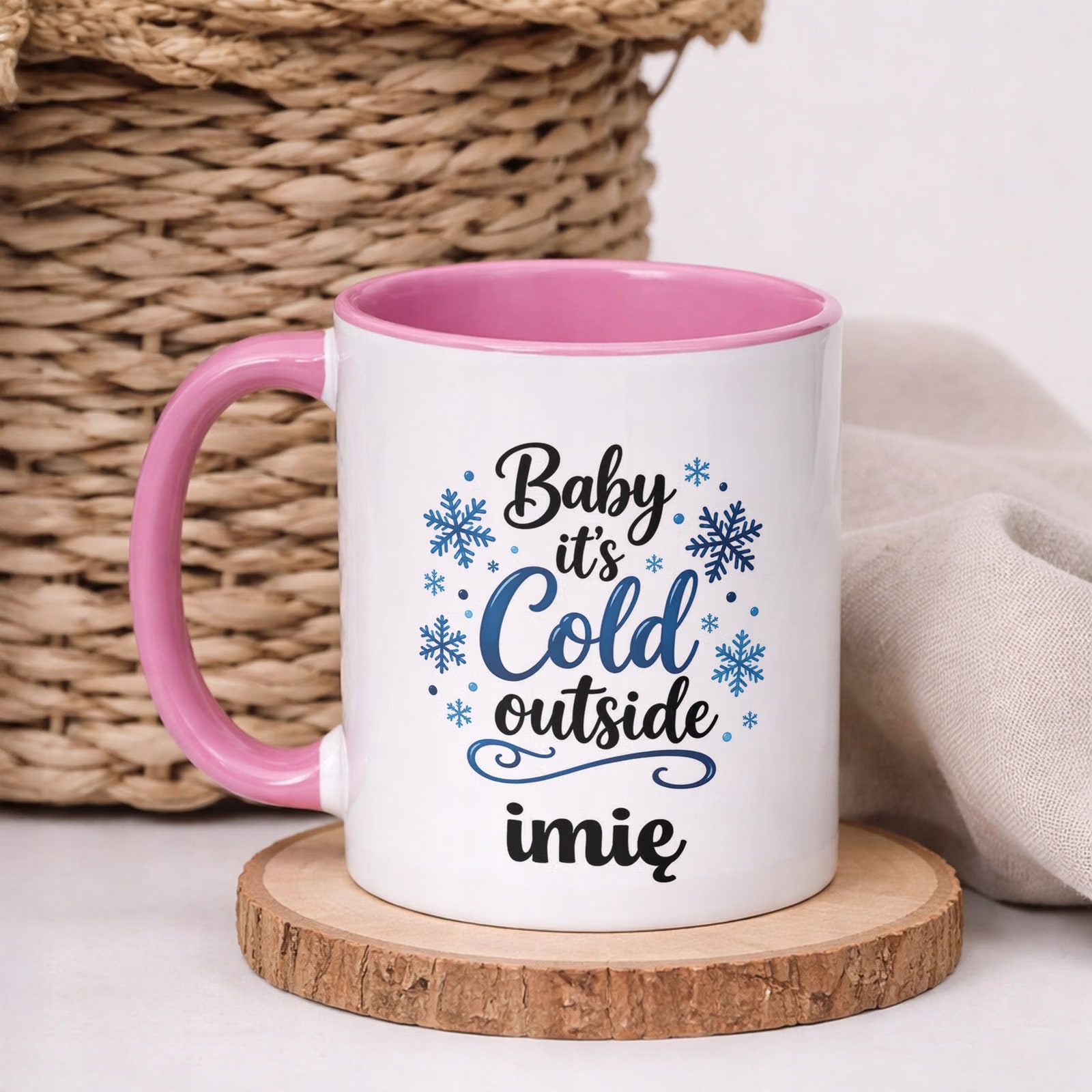Kubek Różowy Personalizowany z Nadrukiem Boże Narodzenie Święta Prezent