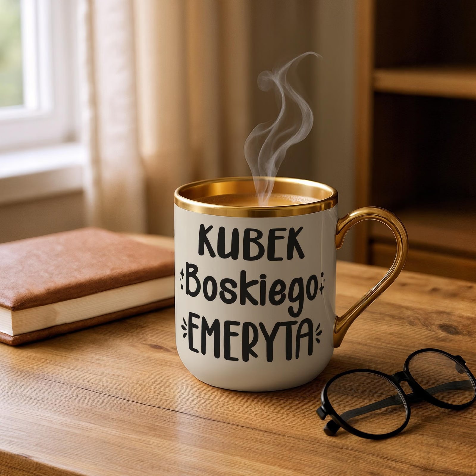 Kubek Premium Złoty Ecru Z okazji Emerytury Dla Emeryta Prezent