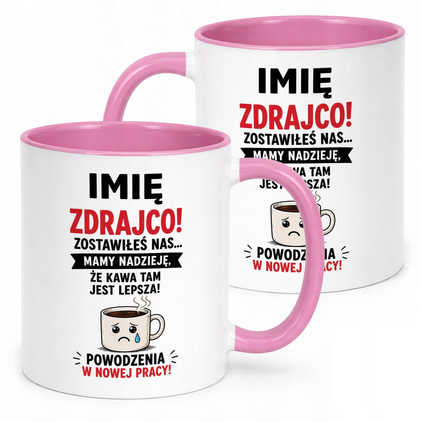 Kubek Różowy Personalizowany z Nadrukiem Pożegnanie Odejście z Pracy
