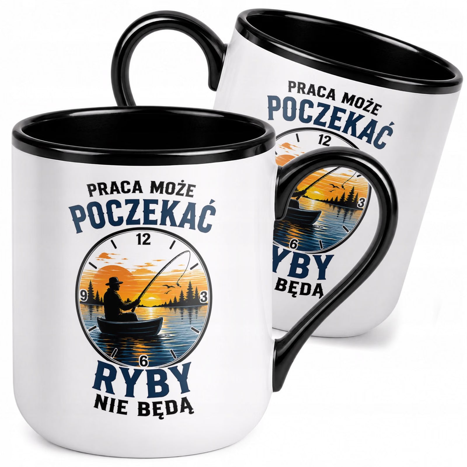 Kubek z nadrukiem Premium Czarny Dla Wędkarza Rybaka Upominek Prezent