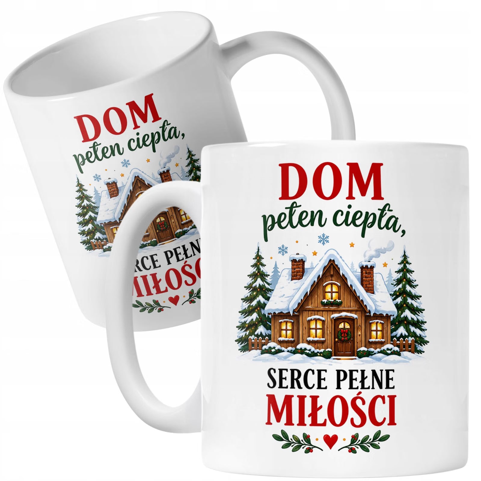 Kubek Biały z Nadrukiem Boże Narodzenie Mikołajki Świąteczna Chatka Prezent