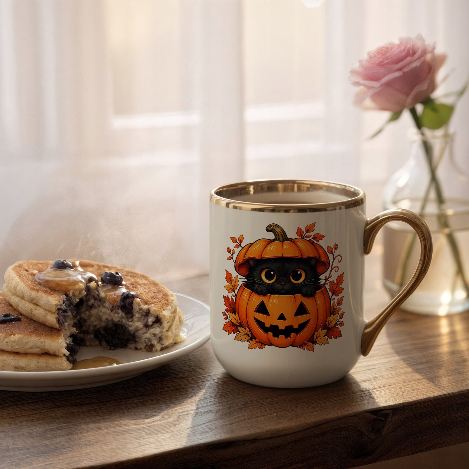 Kubek Premium Złoty Ecru z Nadrukiem Halloween Jesień Prezent