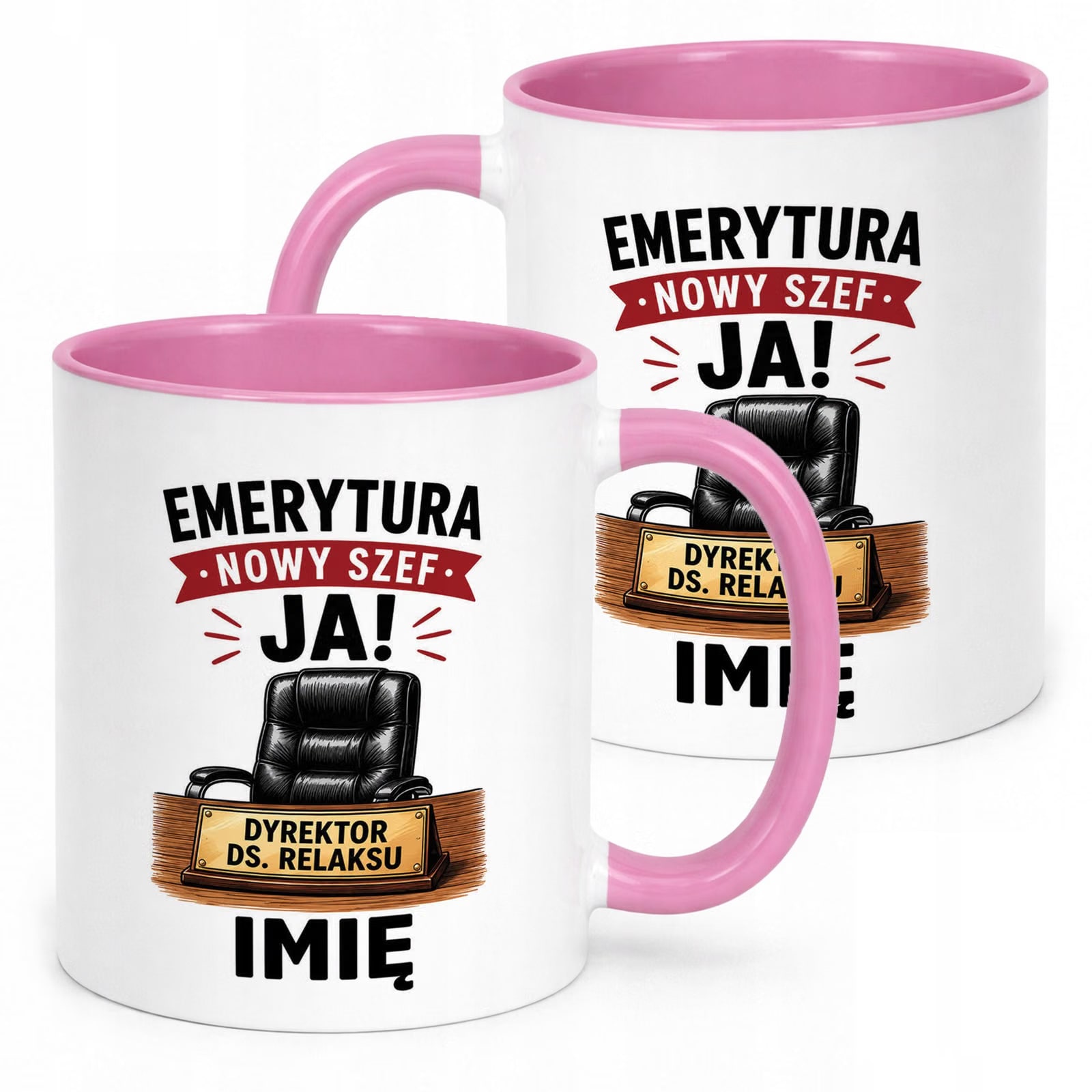 Kubek Różowy Personalizowany z Nadrukiem Emerytura Dla Emeryta Prezent