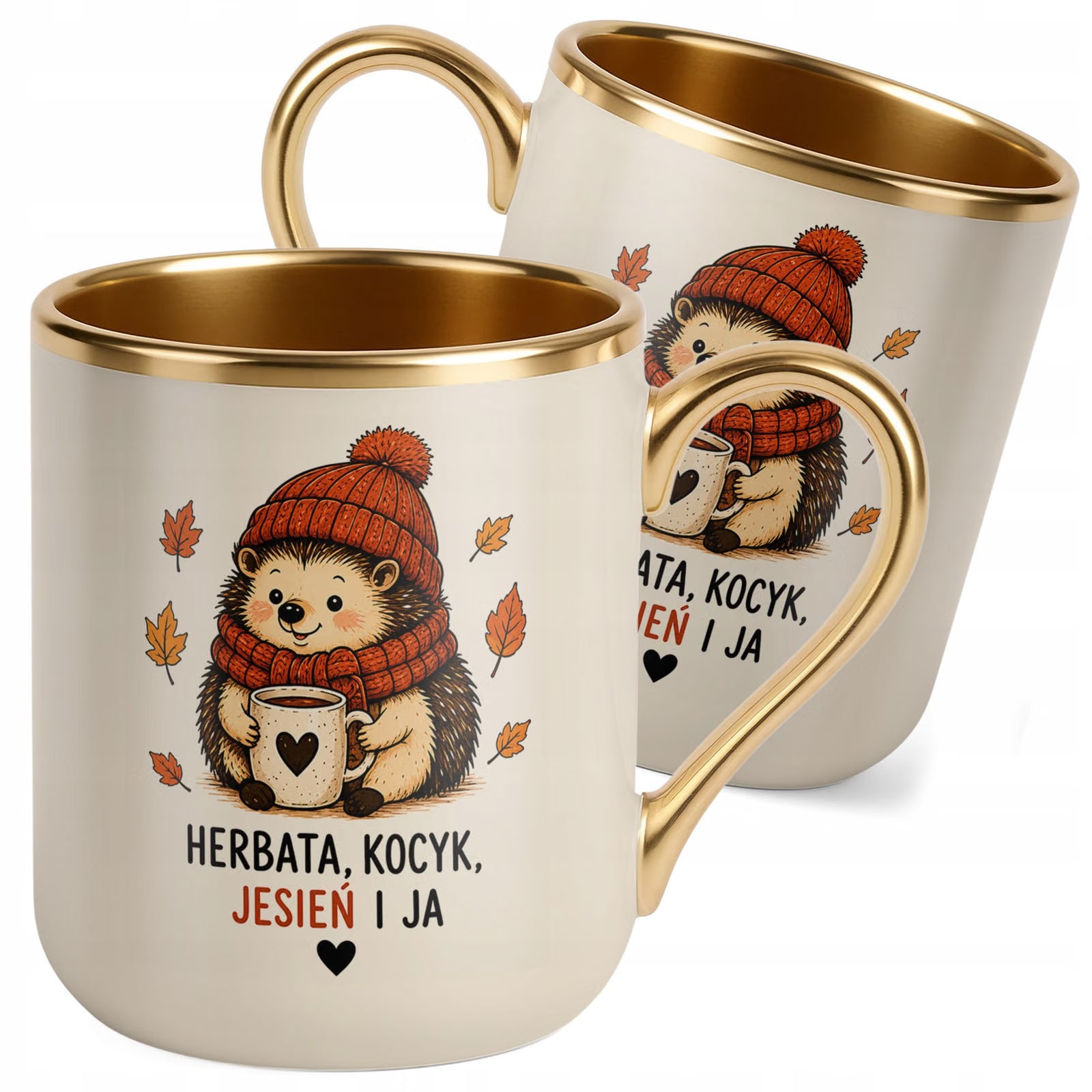Kubek z nadrukiem Premium Złoty Ecru Jesienny Jesień Prezent