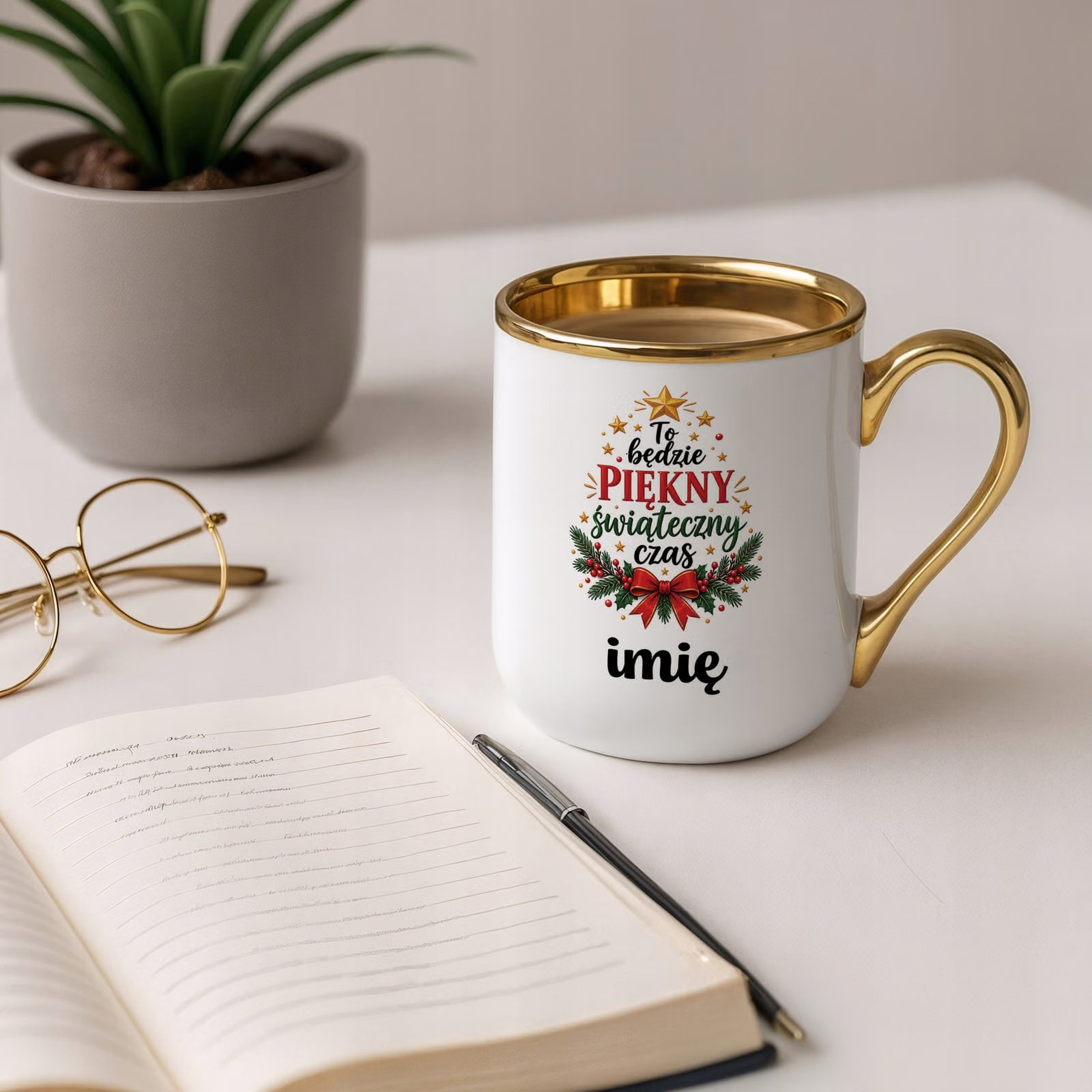 Kubek Personalizowany Premium Złoty Boże Narodzenie Święta Prezent