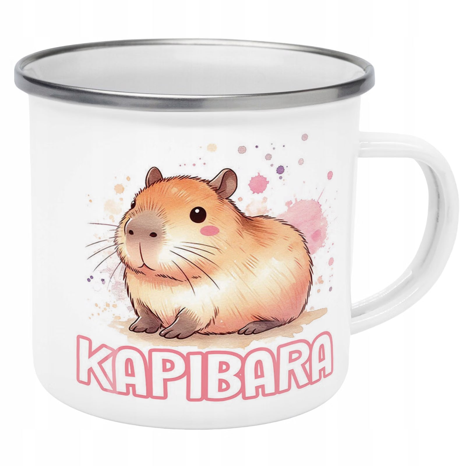 Kubek Emaliowany Kapibara Capybara Zwierzak z Nadrukiem Biały Metalowy