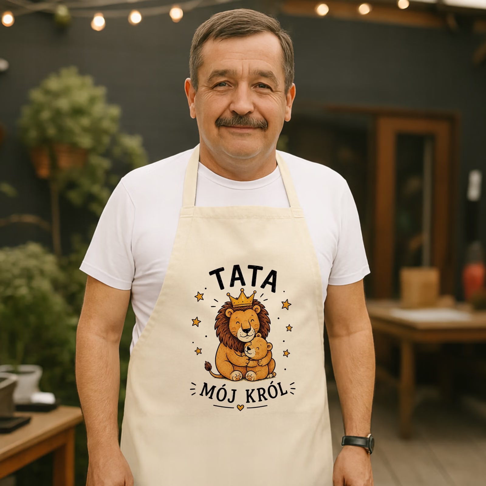 Fartuch kuchenny ecru dla taty prezent na Dzień Ojca wyjątkowy upominek
