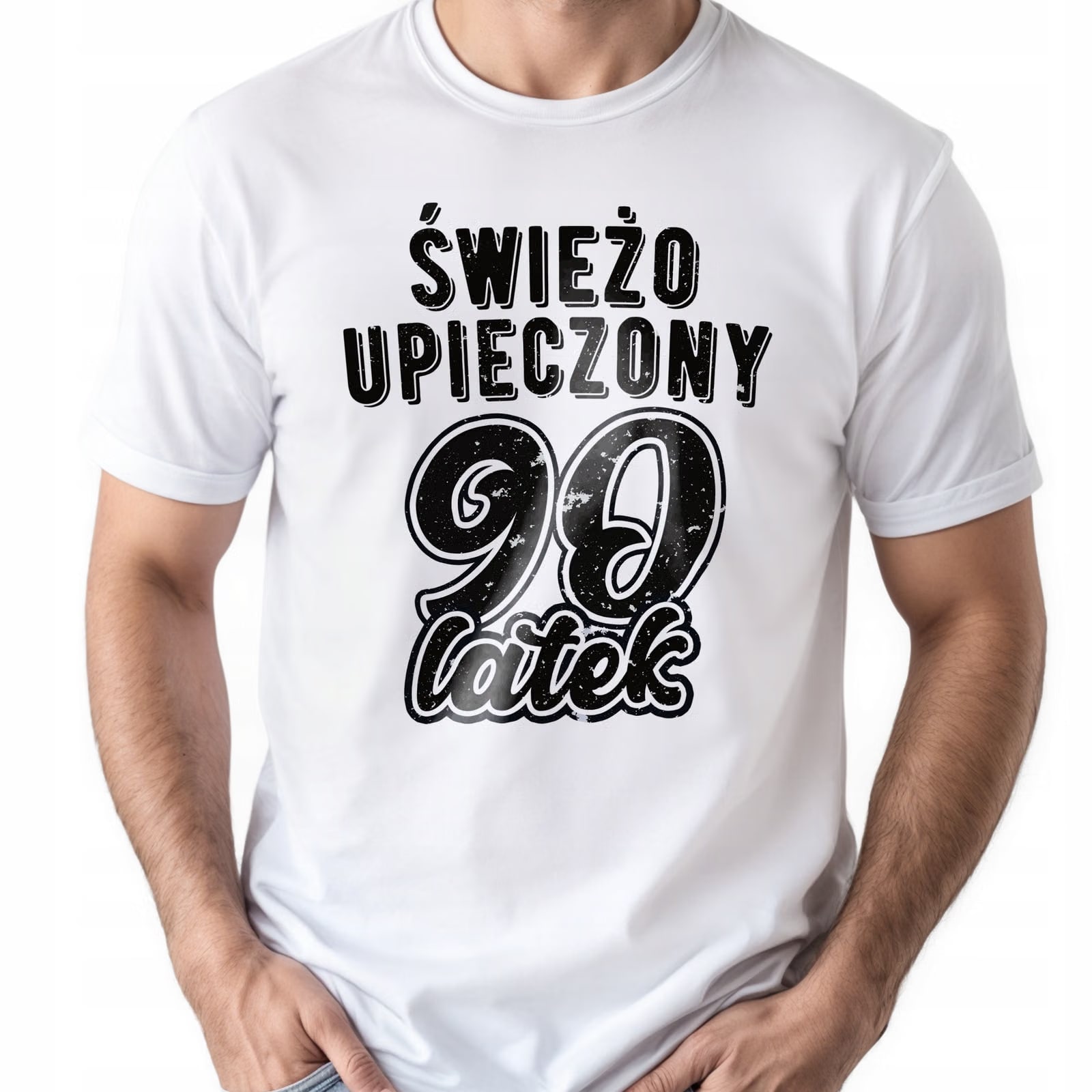 Koszulka biała męska Świeżo Upieczony 90 Urodziny Prezent r. 3XL