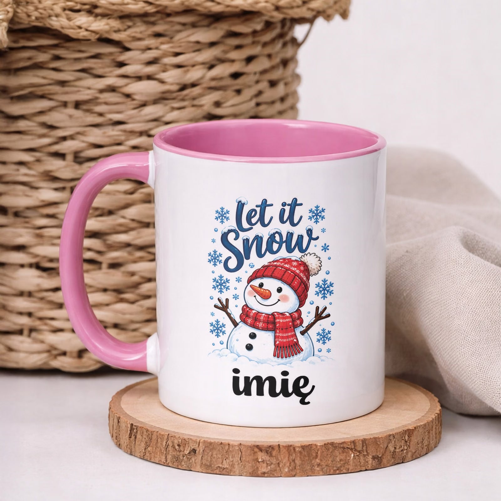 Kubek Różowy Personalizowany z Nadrukiem Boże Narodzenie Święta Prezent