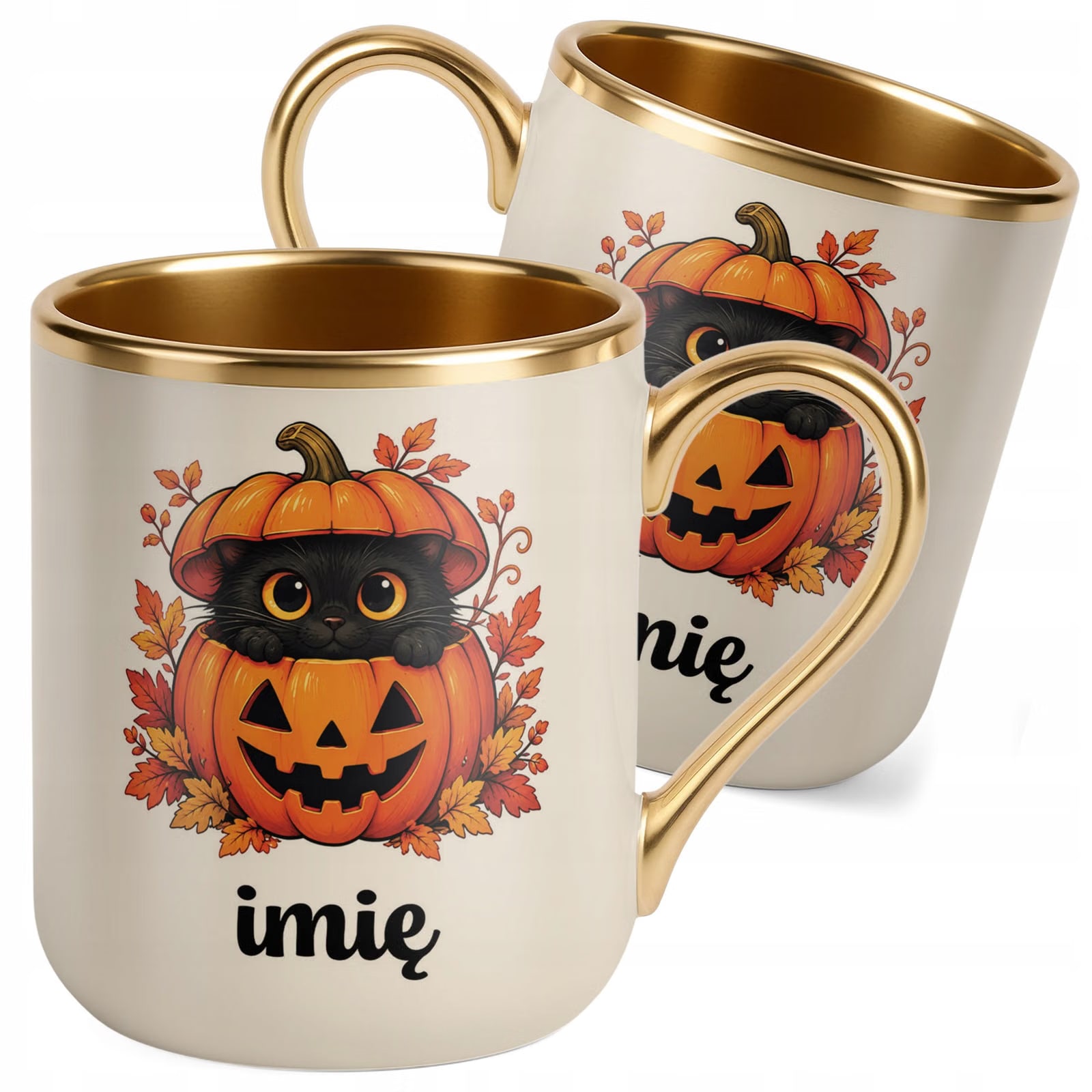 Kubek Personalizowany Premium Złoty Ecru z Nadrukiem Halloween