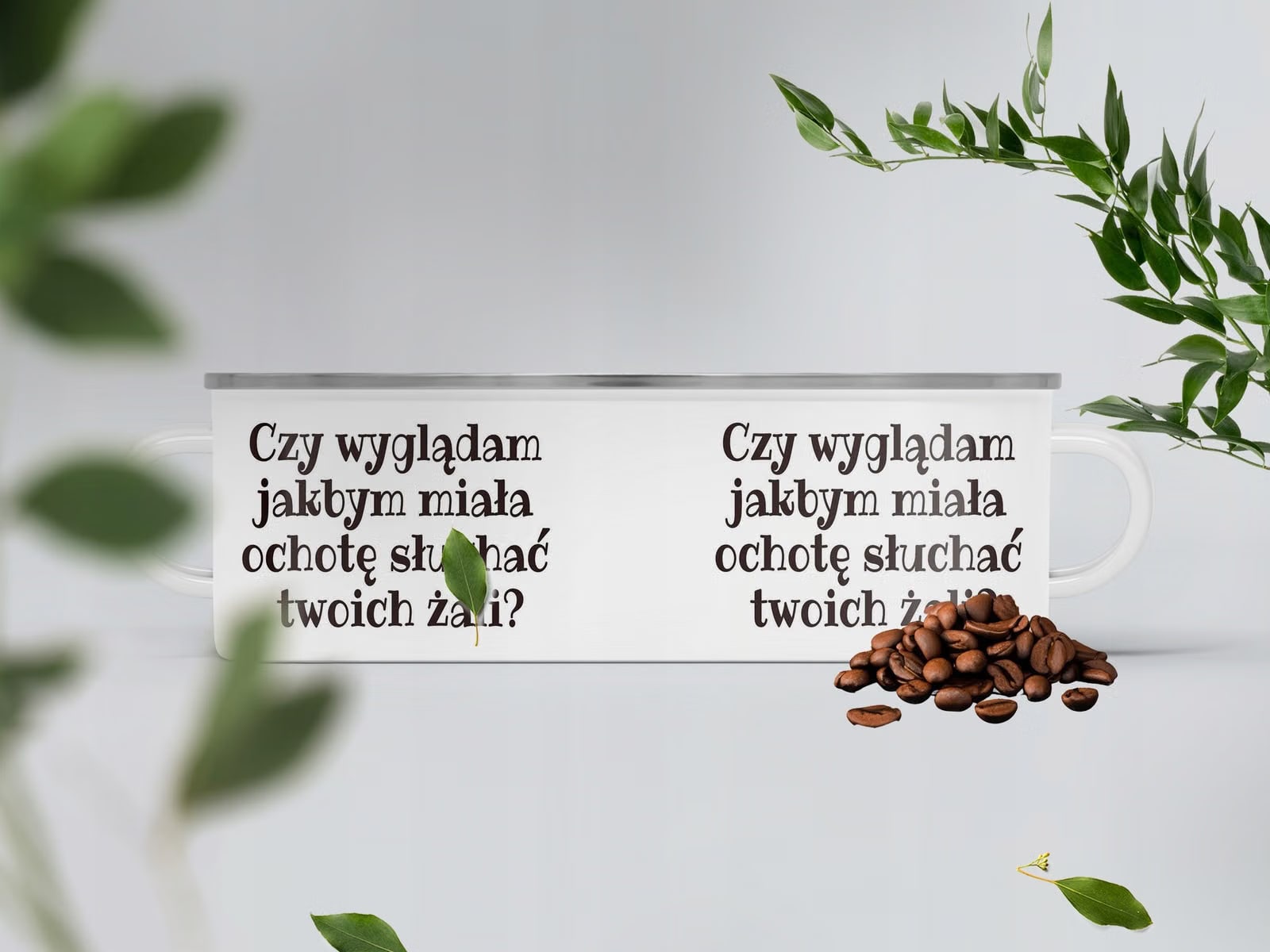 Kubek Emaliowany Czy Wyglądam Jakbym Zabawny z Nadrukiem Biały Metalowy