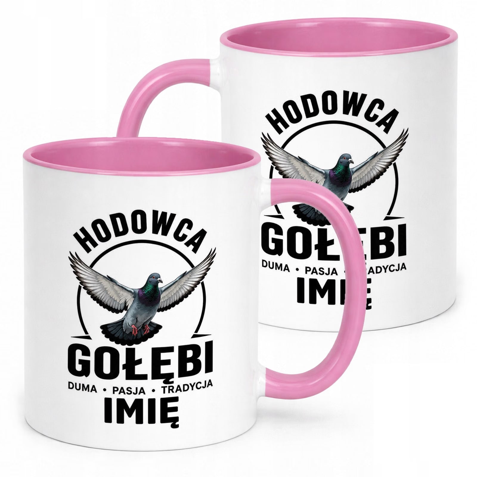 Różowy Kubek Personalizowany z nadrukiem Dla Gołębiarza Upominek Prezent
