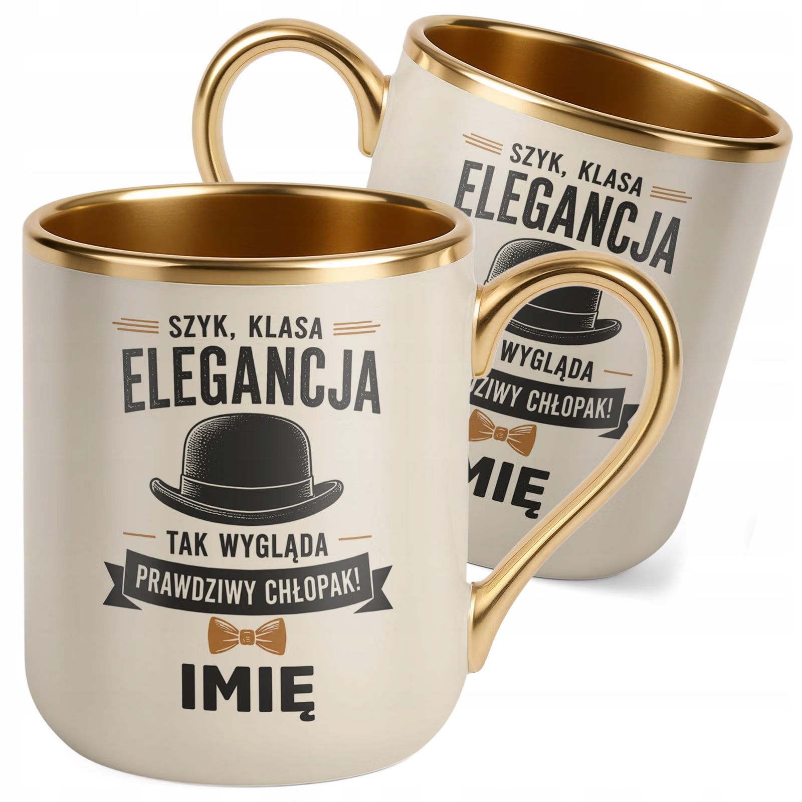 Kubek personalizowany z nadrukiem Premium Złoty Ecru Dzień Chłopaka