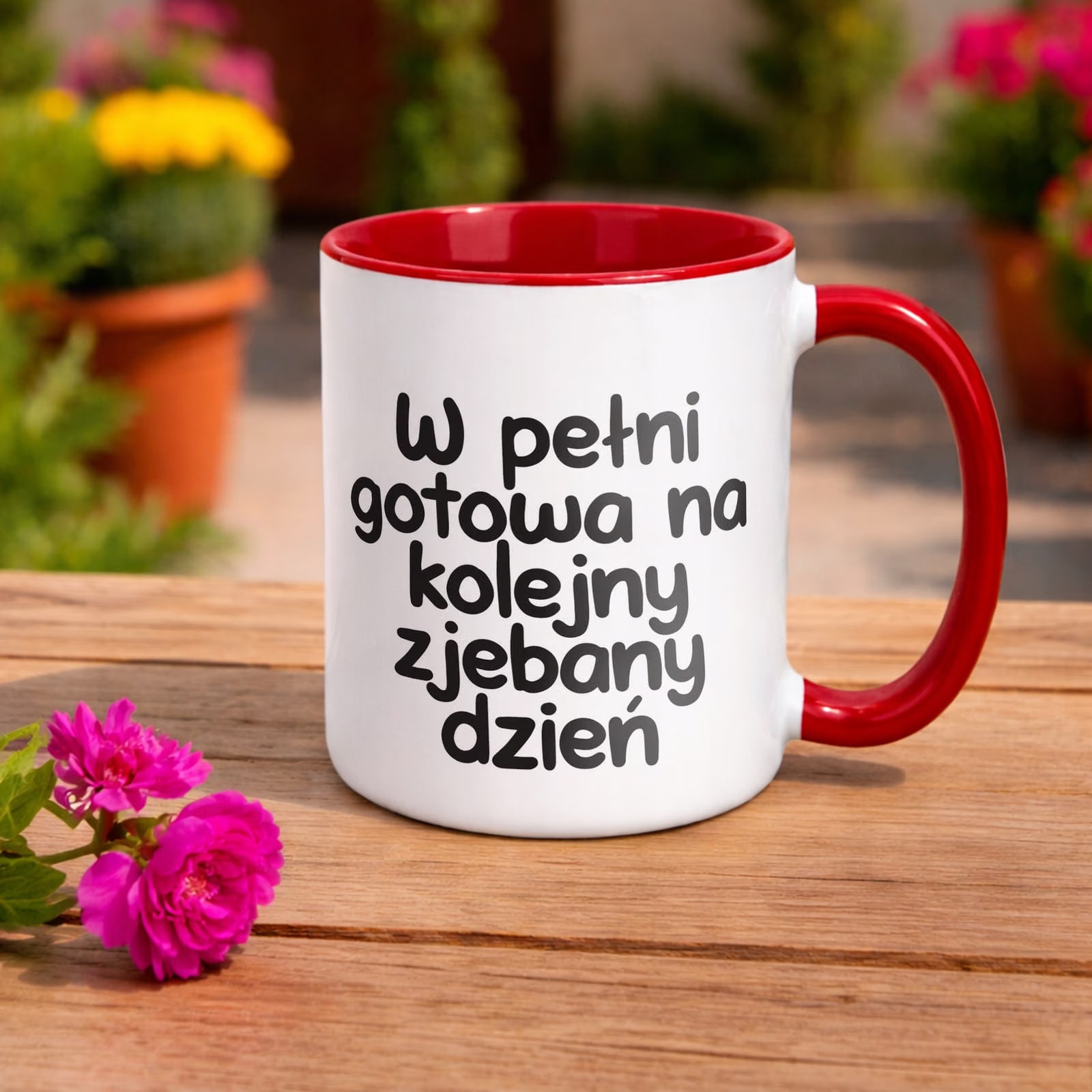 Kubek Czerwony W Pełni Gotowa Na Kolejny Dzień Śmieszny Zabawny Prezent